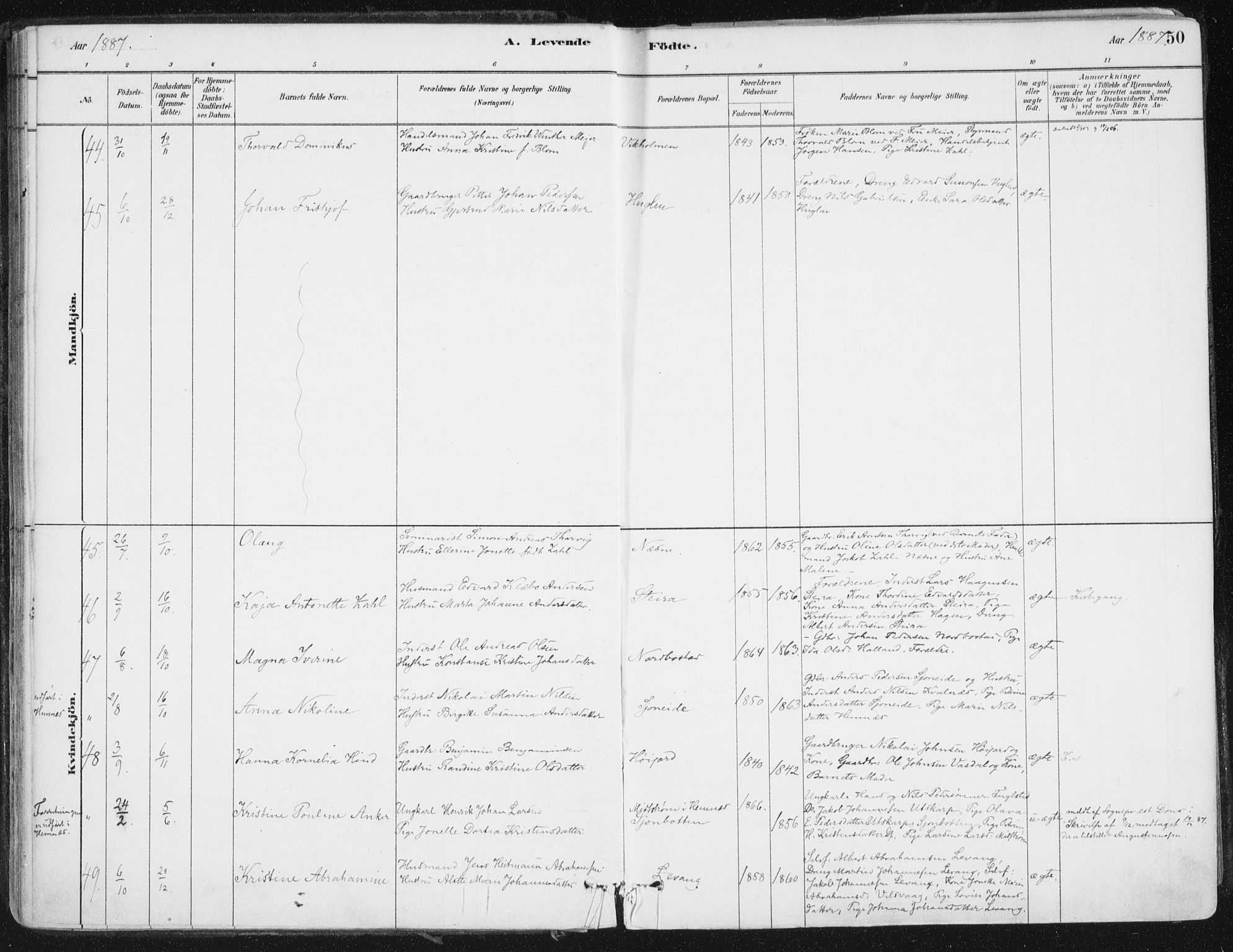 Ministerialprotokoller, klokkerbøker og fødselsregistre - Nordland, AV/SAT-A-1459/838/L0552: Parish register (official) no. 838A10, 1880-1910, p. 50