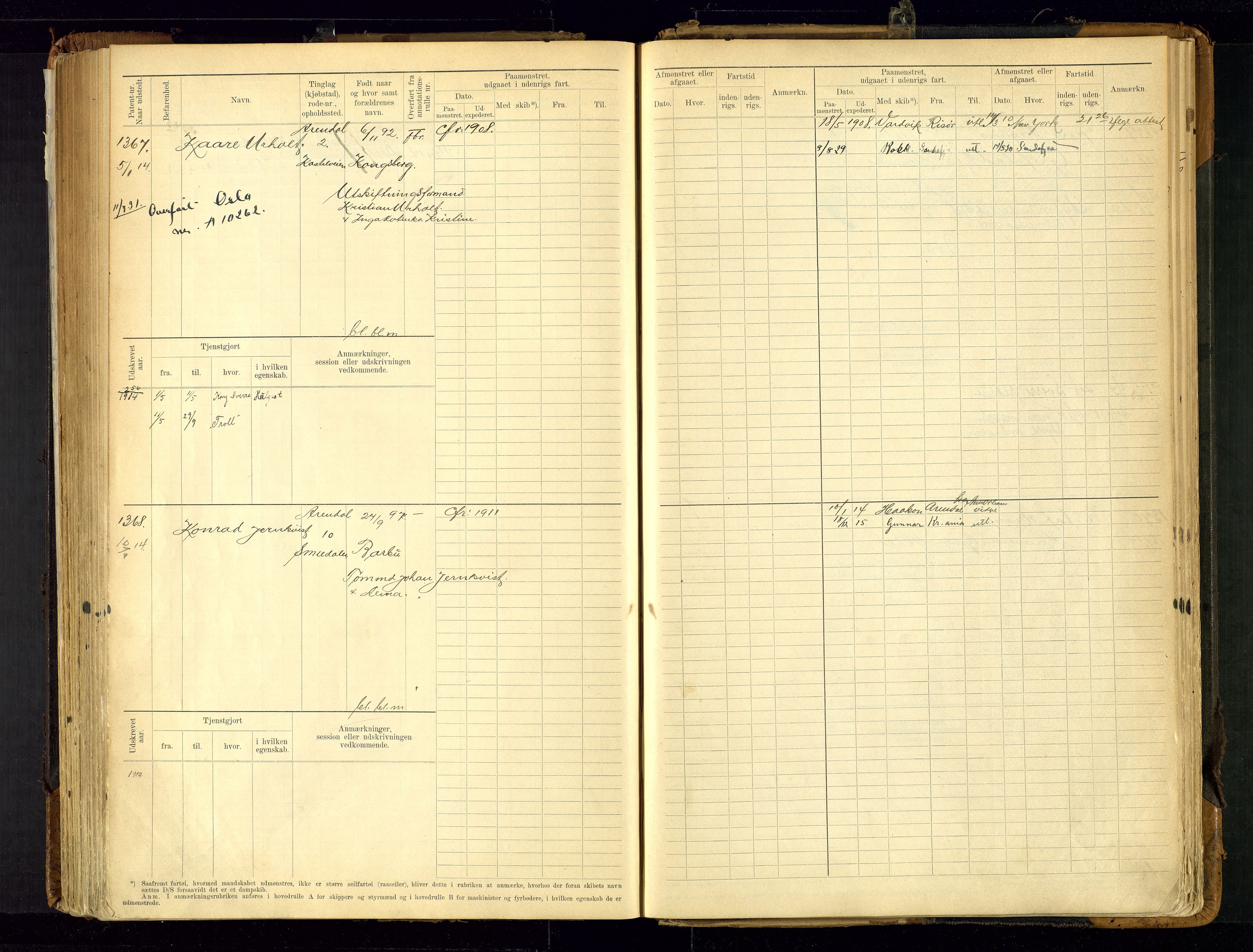 Arendal mønstringskrets, AV/SAK-2031-0012/F/Fb/L0021: Hovedrulle A nr 969-1465, S-19, 1910-1914, p. 204