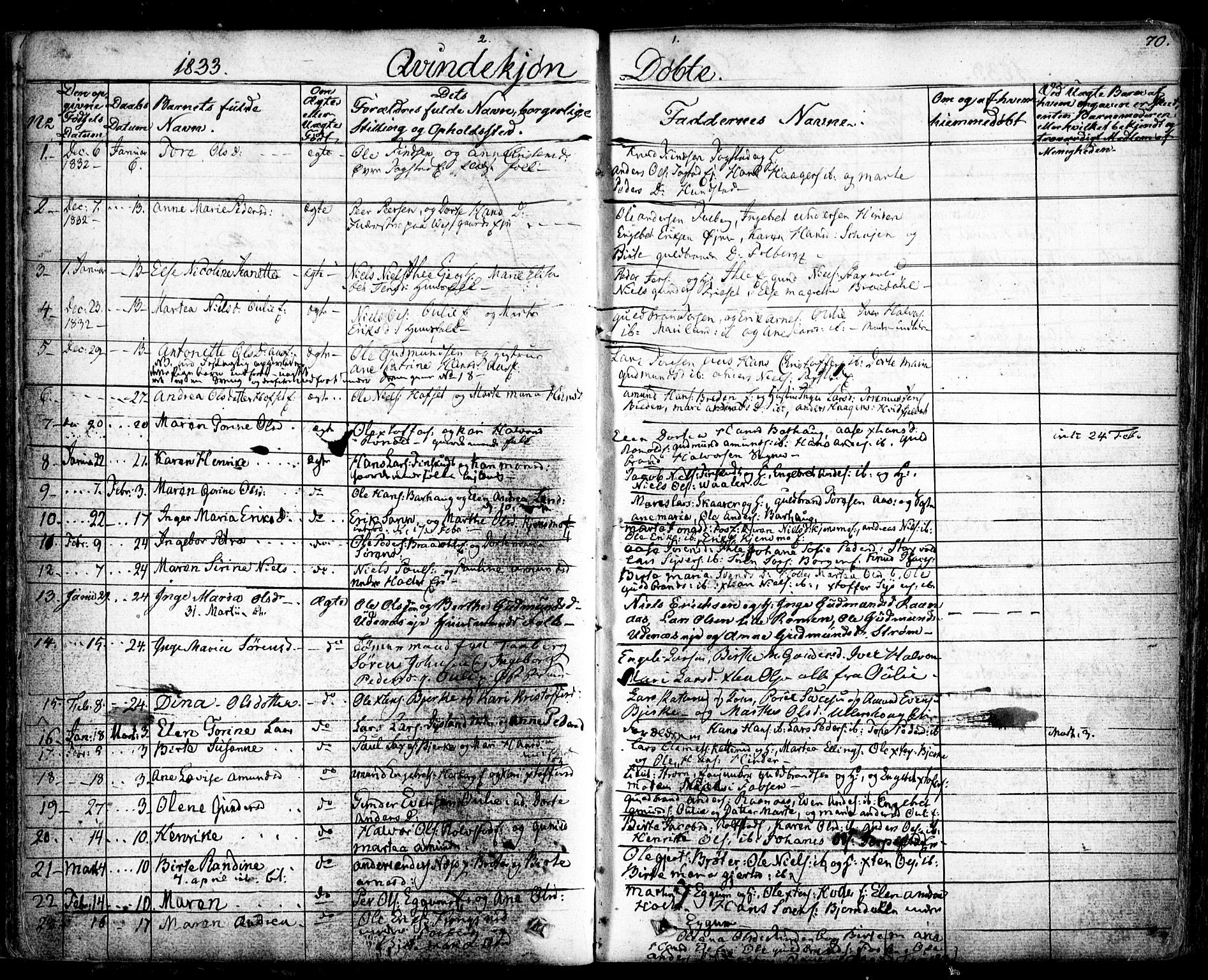 Nes prestekontor Kirkebøker, SAO/A-10410/F/Fa/L0006: Parish register (official) no. I 6, 1833-1845, p. 70