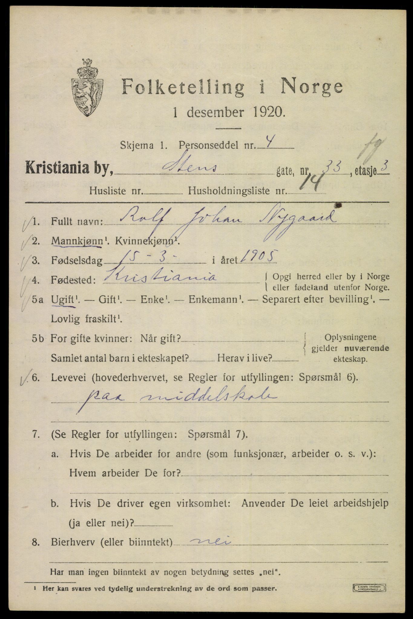 SAO, 1920 census for Kristiania, 1920, p. 542437