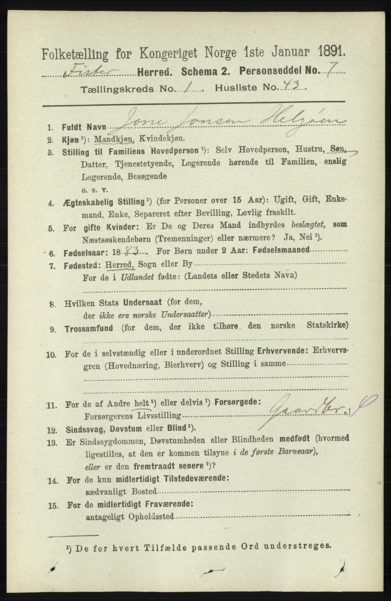 RA, 1891 census for 1132 Fister, 1891, p. 283