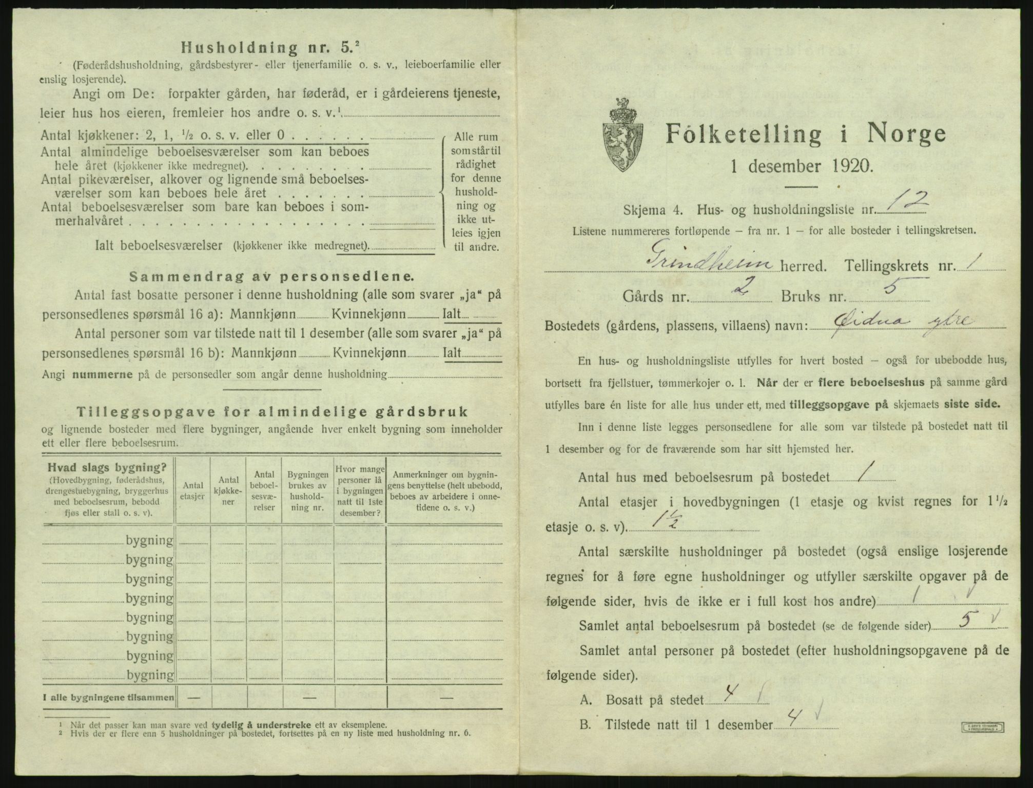 SAK, 1920 census for Grindheim, 1920, p. 53