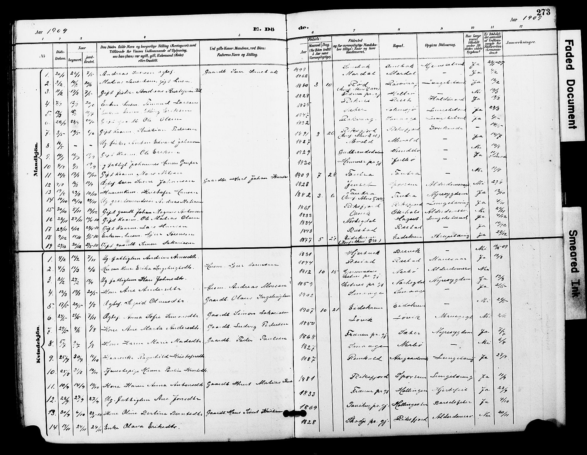 Ministerialprotokoller, klokkerbøker og fødselsregistre - Møre og Romsdal, SAT/A-1454/560/L0725: Parish register (copy) no. 560C02, 1895-1930, p. 273