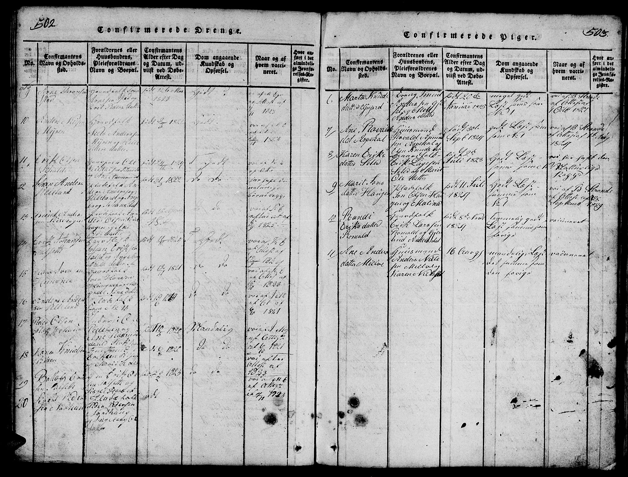 Ministerialprotokoller, klokkerbøker og fødselsregistre - Møre og Romsdal, AV/SAT-A-1454/557/L0683: Parish register (copy) no. 557C01, 1818-1862, p. 502-503