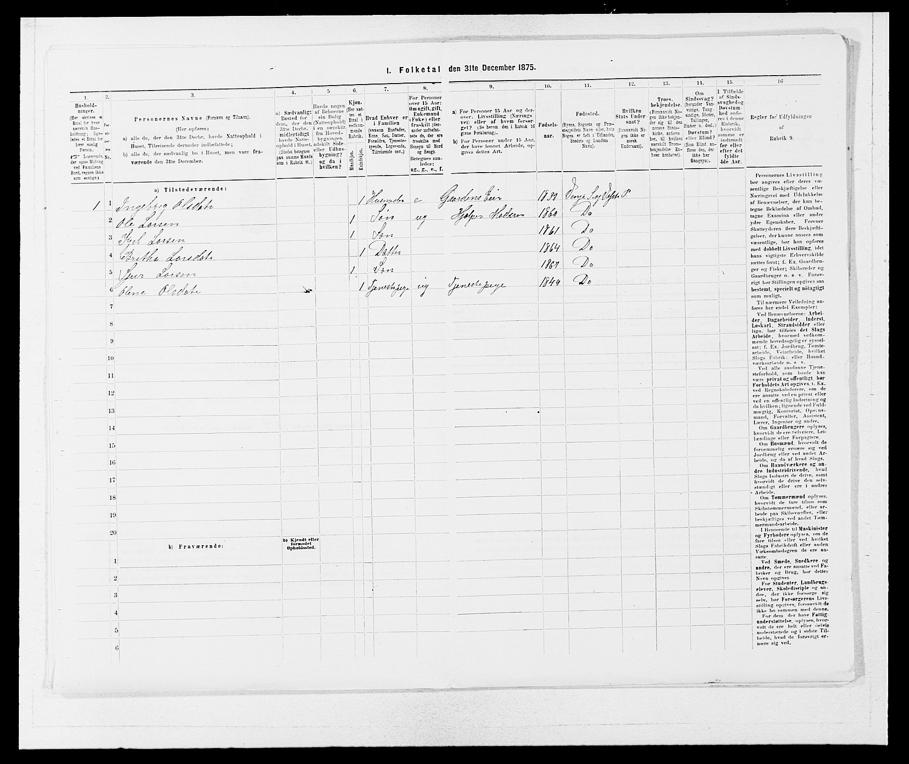 SAB, 1875 census for 1236P Vossestrand, 1875, p. 26