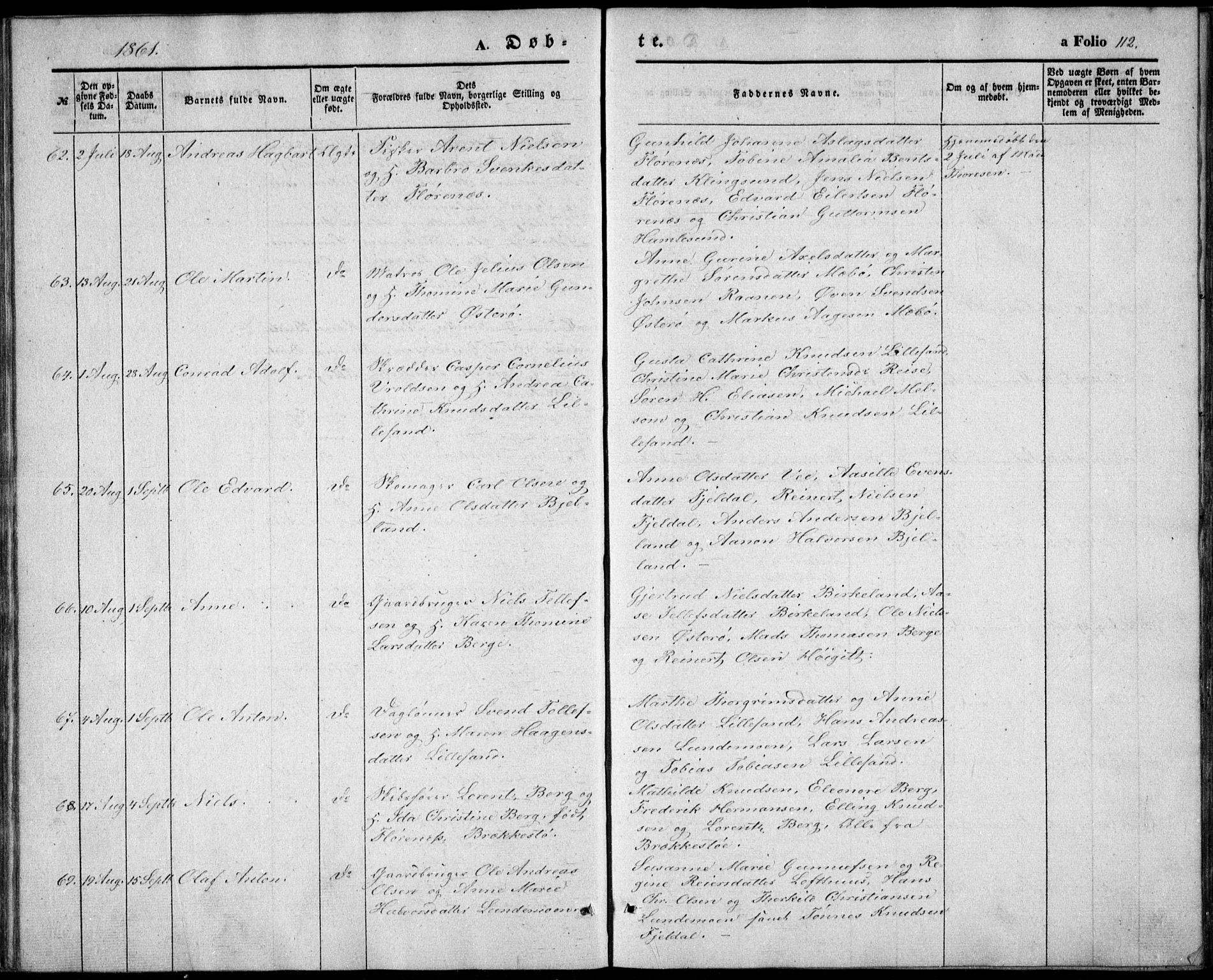 Vestre Moland sokneprestkontor, SAK/1111-0046/F/Fb/Fbb/L0003: Parish register (copy) no. B 3, 1851-1861, p. 112
