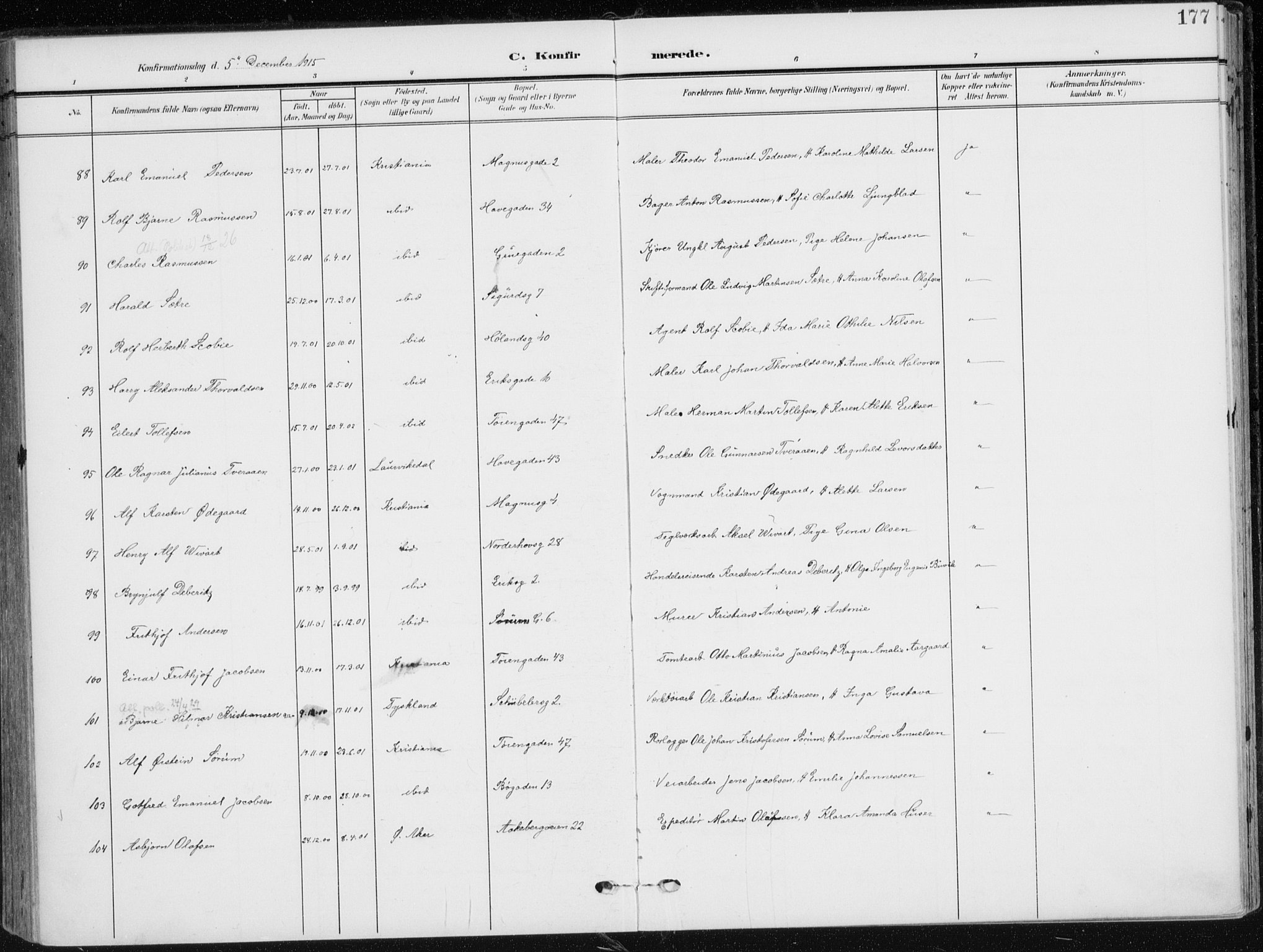 Kampen prestekontor Kirkebøker, AV/SAO-A-10853/F/Fa/L0011: Parish register (official) no. I 11, 1907-1917, p. 177