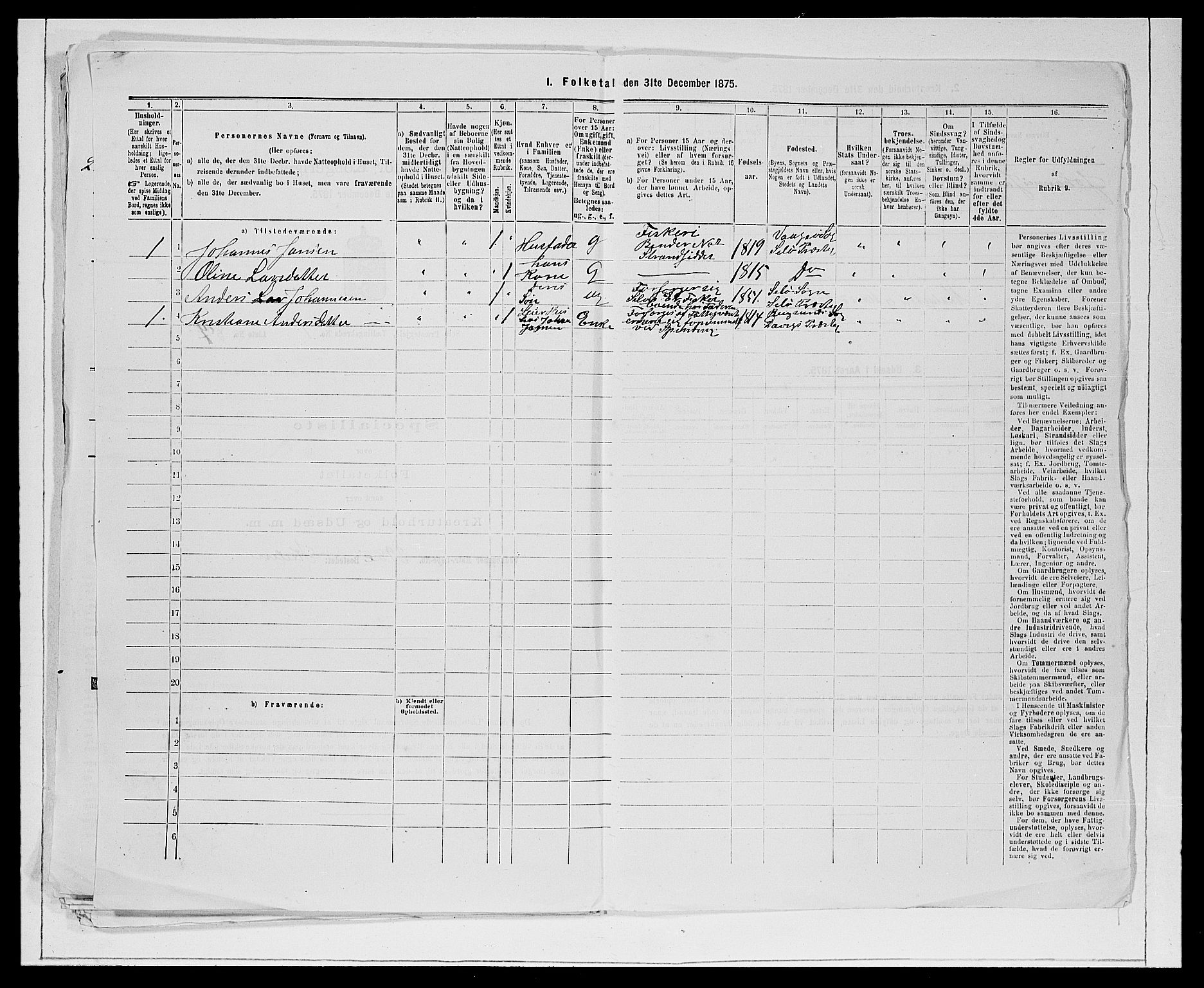 SAB, 1875 Census for 1441P Selje, 1875, p. 204