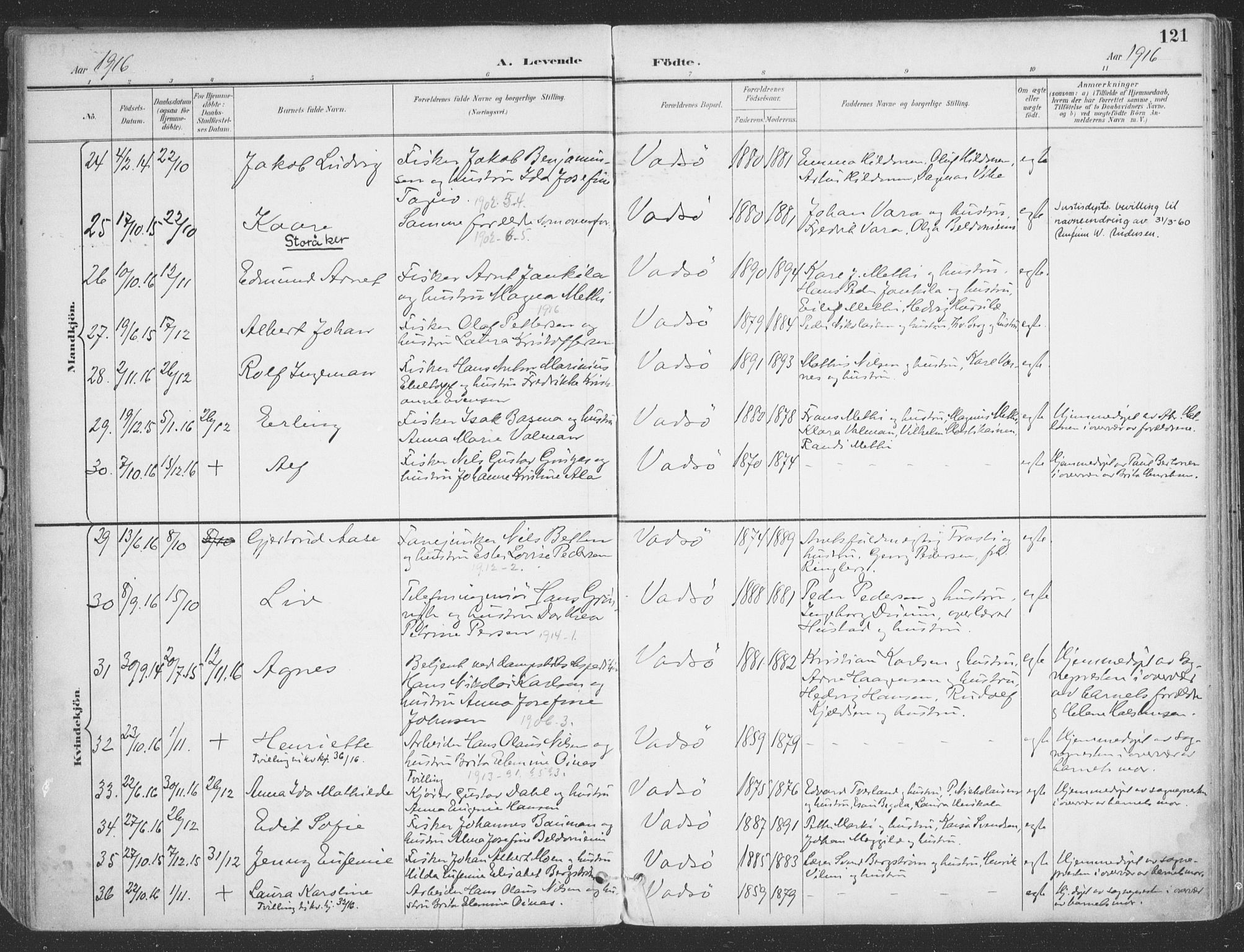 Vadsø sokneprestkontor, SATØ/S-1325/H/Ha/L0007kirke: Parish register (official) no. 7, 1896-1916, p. 121