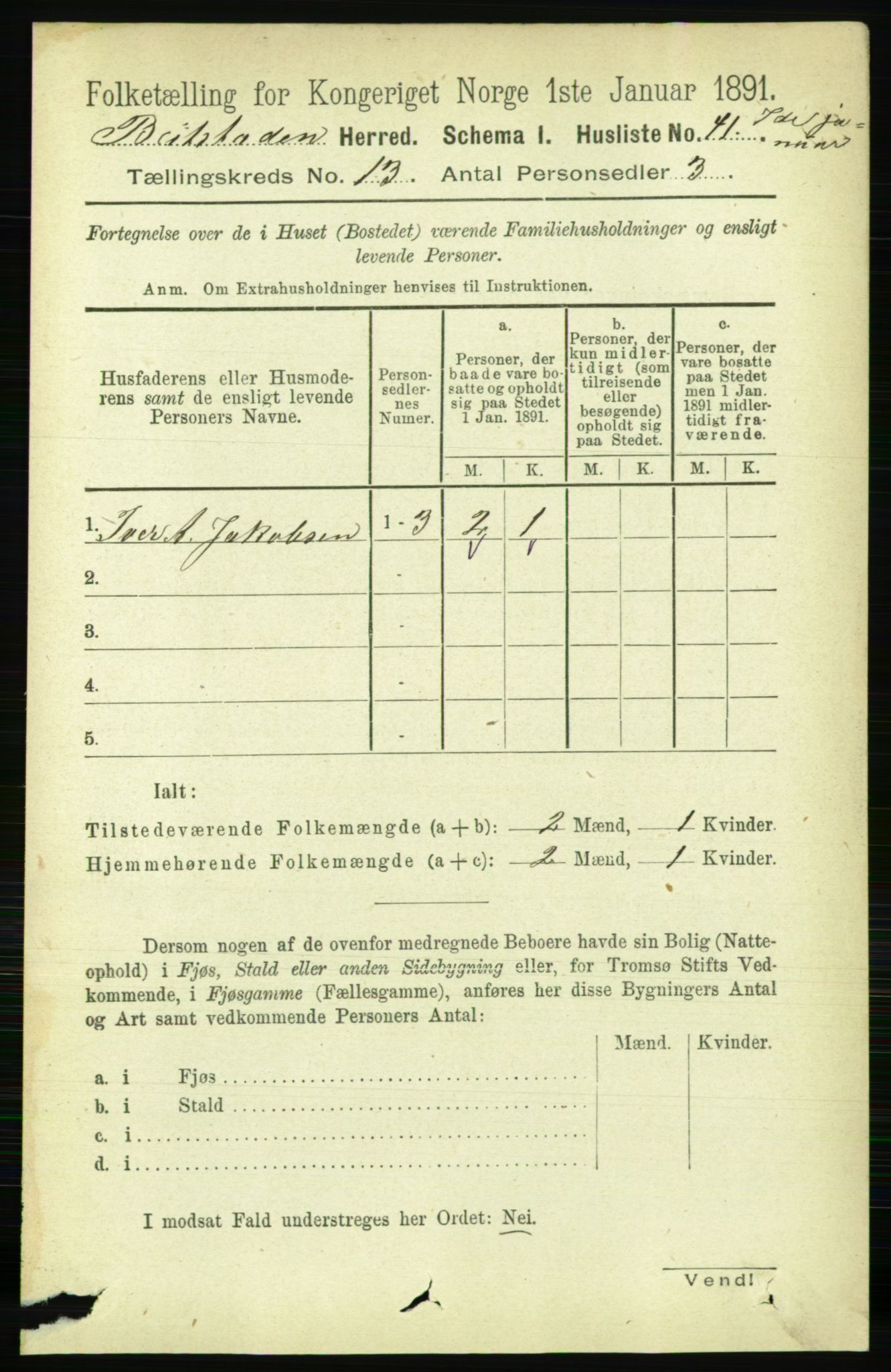 RA, 1891 census for 1727 Beitstad, 1891, p. 3597