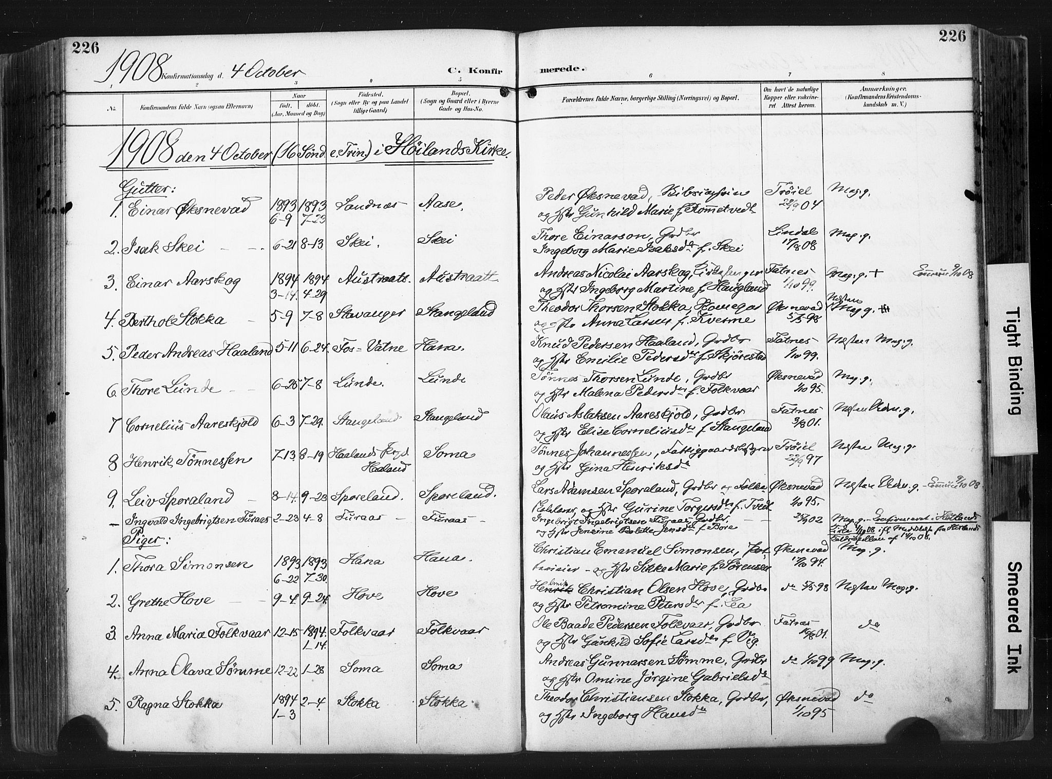 Høyland sokneprestkontor, AV/SAST-A-101799/001/30BA/L0015: Parish register (official) no. A 14, 1899-1911, p. 226