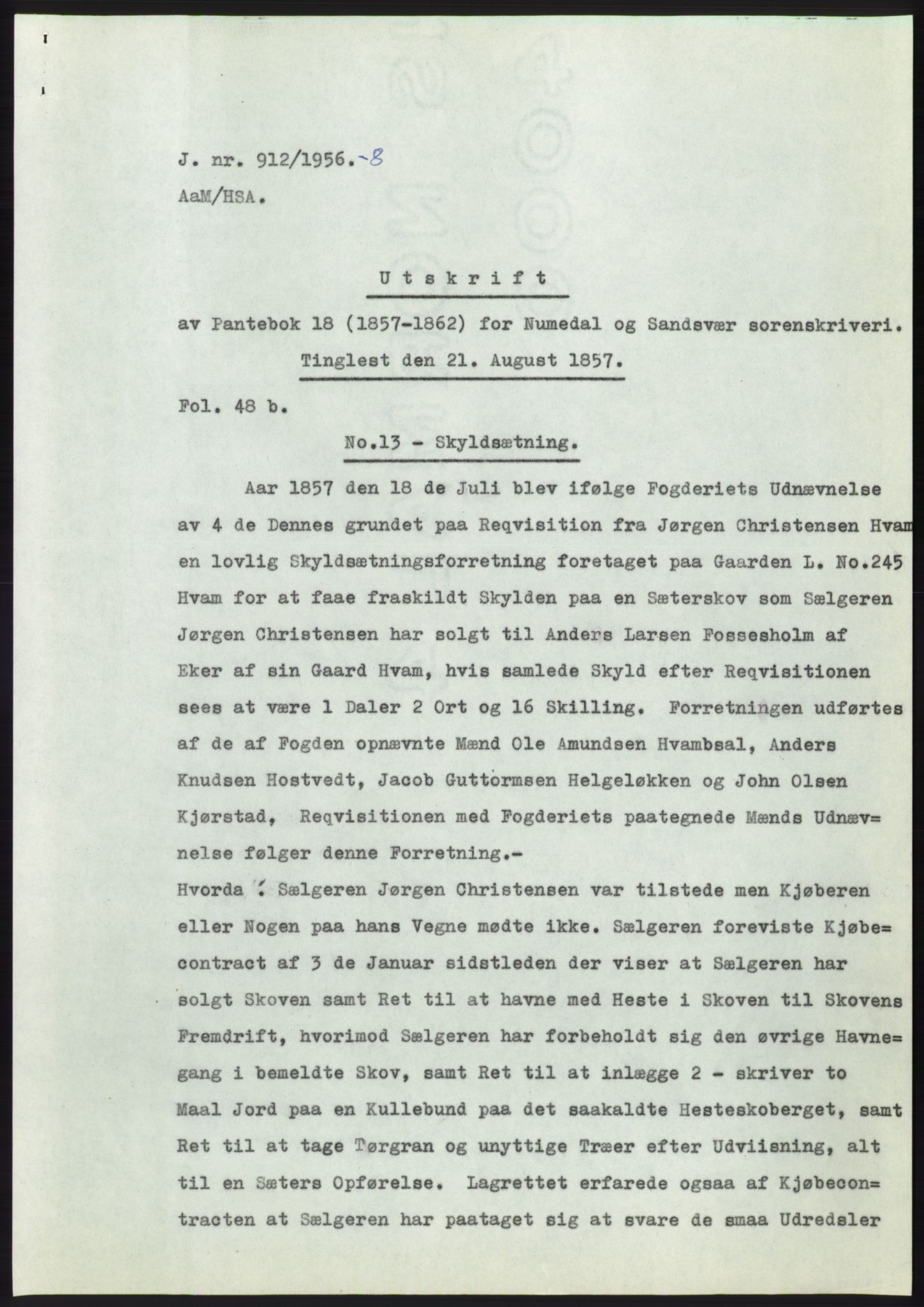 Statsarkivet i Kongsberg, AV/SAKO-A-0001/E/Ee/L0007: Avskrifter, SAO jnr. 802/1956 - 1199/1956, 1956, p. 161