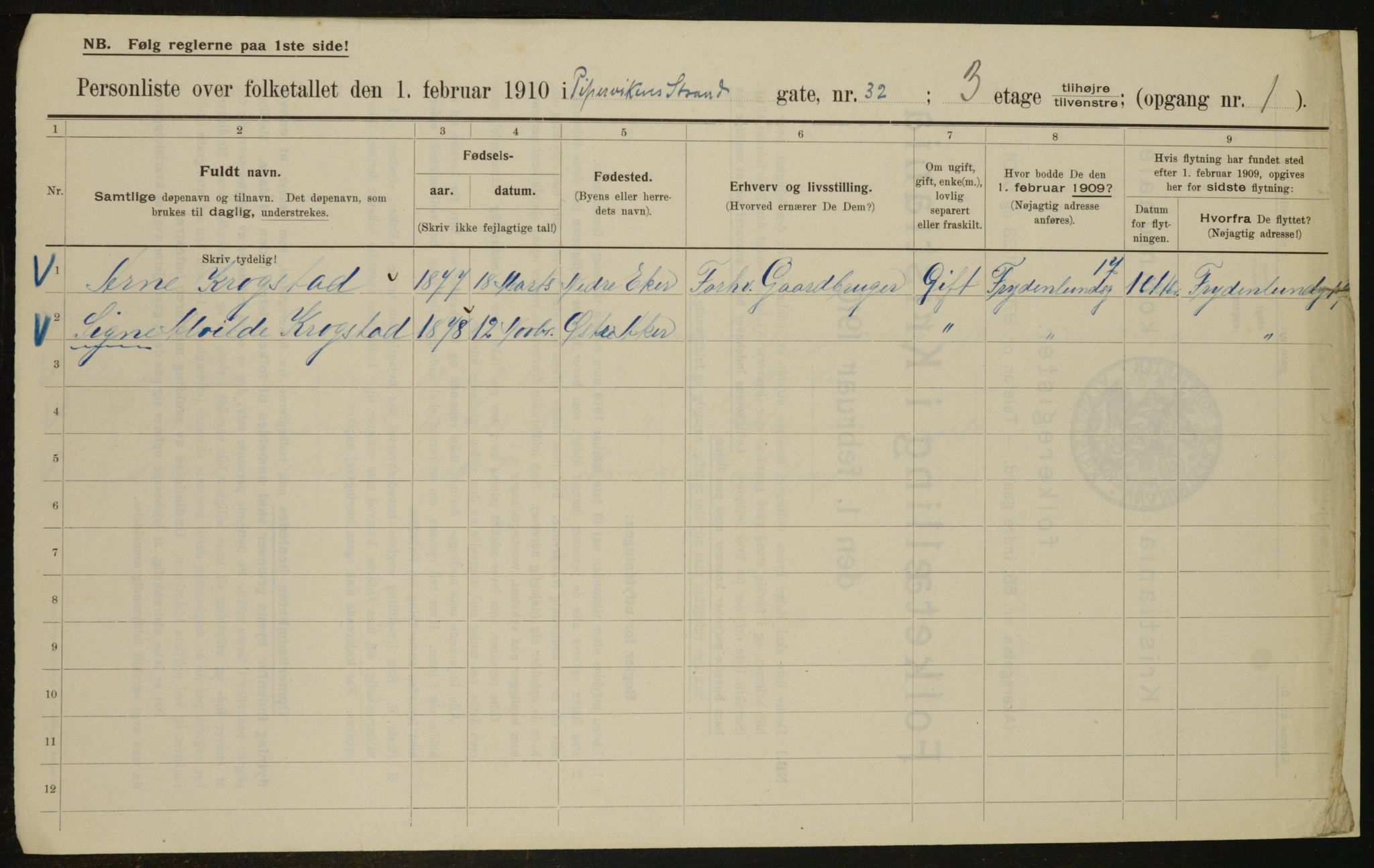 OBA, Municipal Census 1910 for Kristiania, 1910, p. 98632