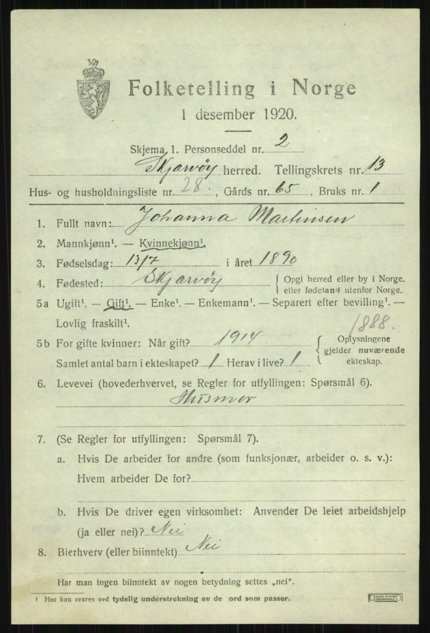 SATØ, 1920 census for Skjervøy, 1920, p. 6725