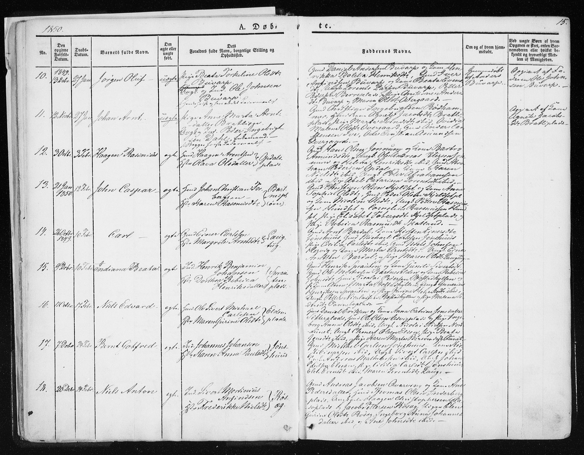 Ministerialprotokoller, klokkerbøker og fødselsregistre - Nord-Trøndelag, SAT/A-1458/741/L0393: Parish register (official) no. 741A07, 1849-1863, p. 15