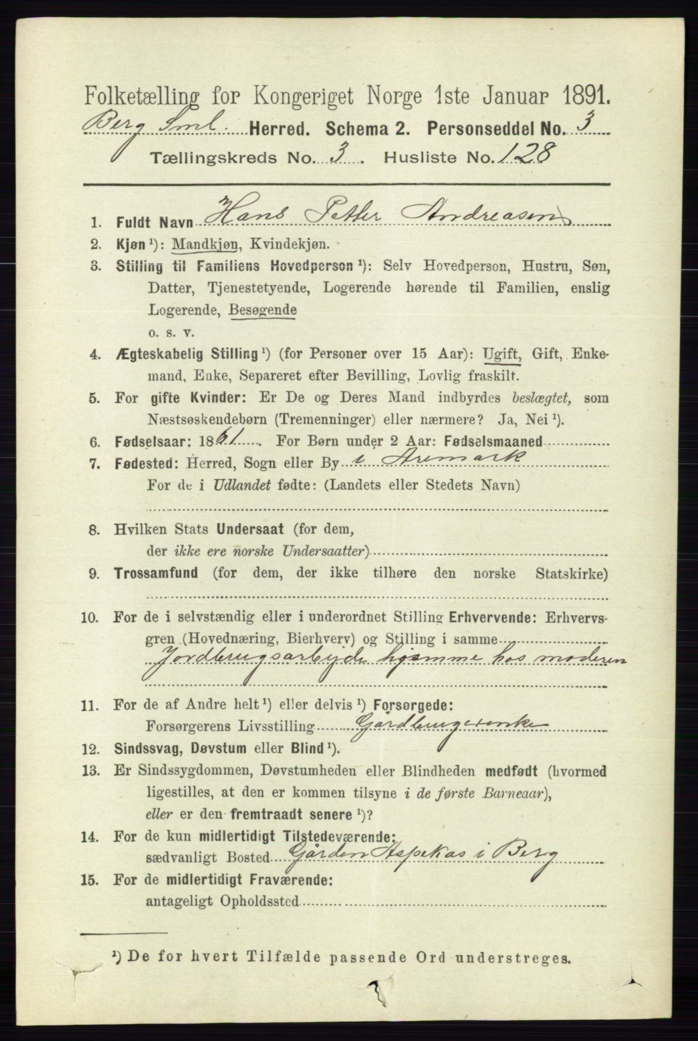 RA, 1891 census for 0116 Berg, 1891, p. 2721