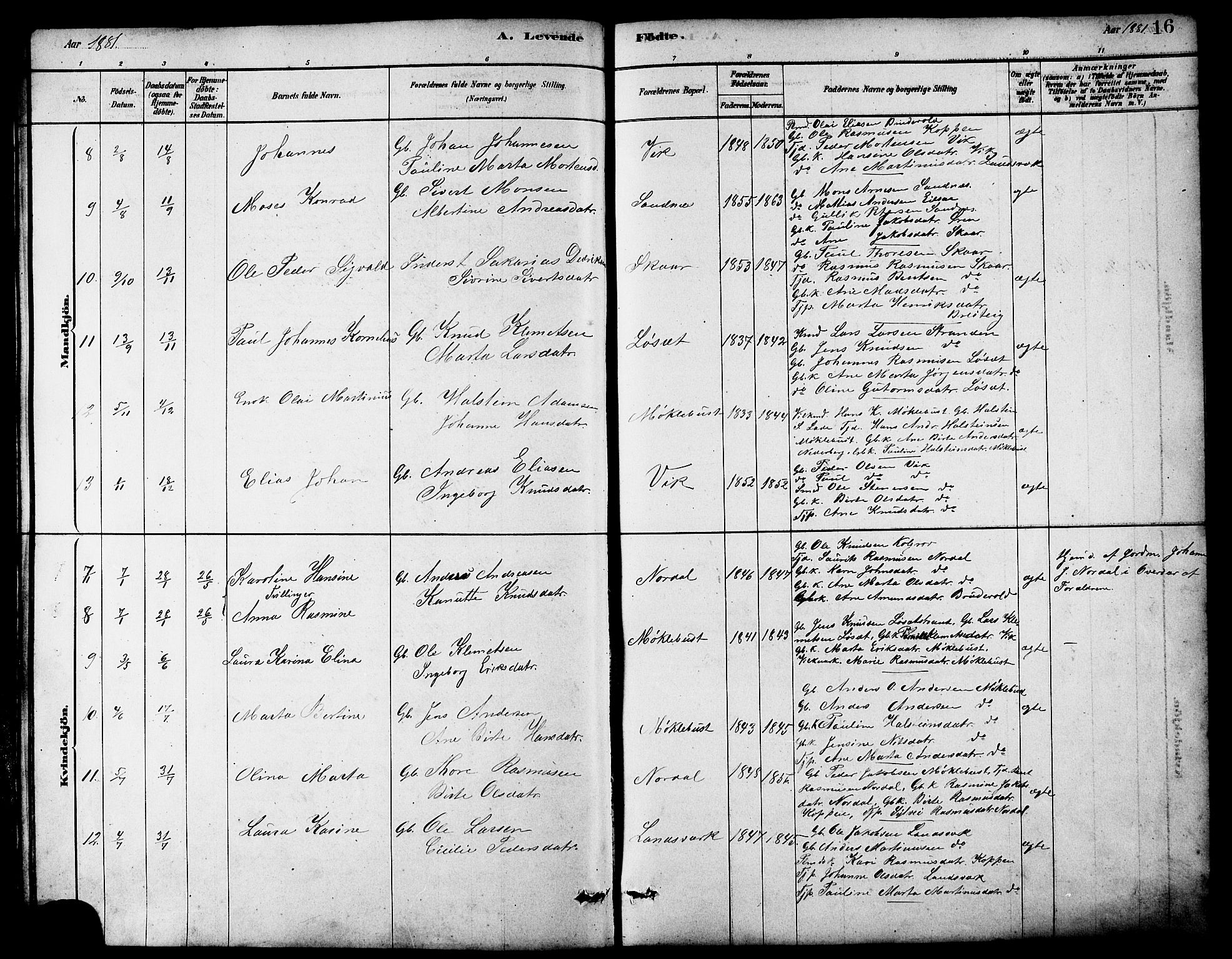 Ministerialprotokoller, klokkerbøker og fødselsregistre - Møre og Romsdal, AV/SAT-A-1454/502/L0027: Parish register (copy) no. 502C01, 1878-1908, p. 16