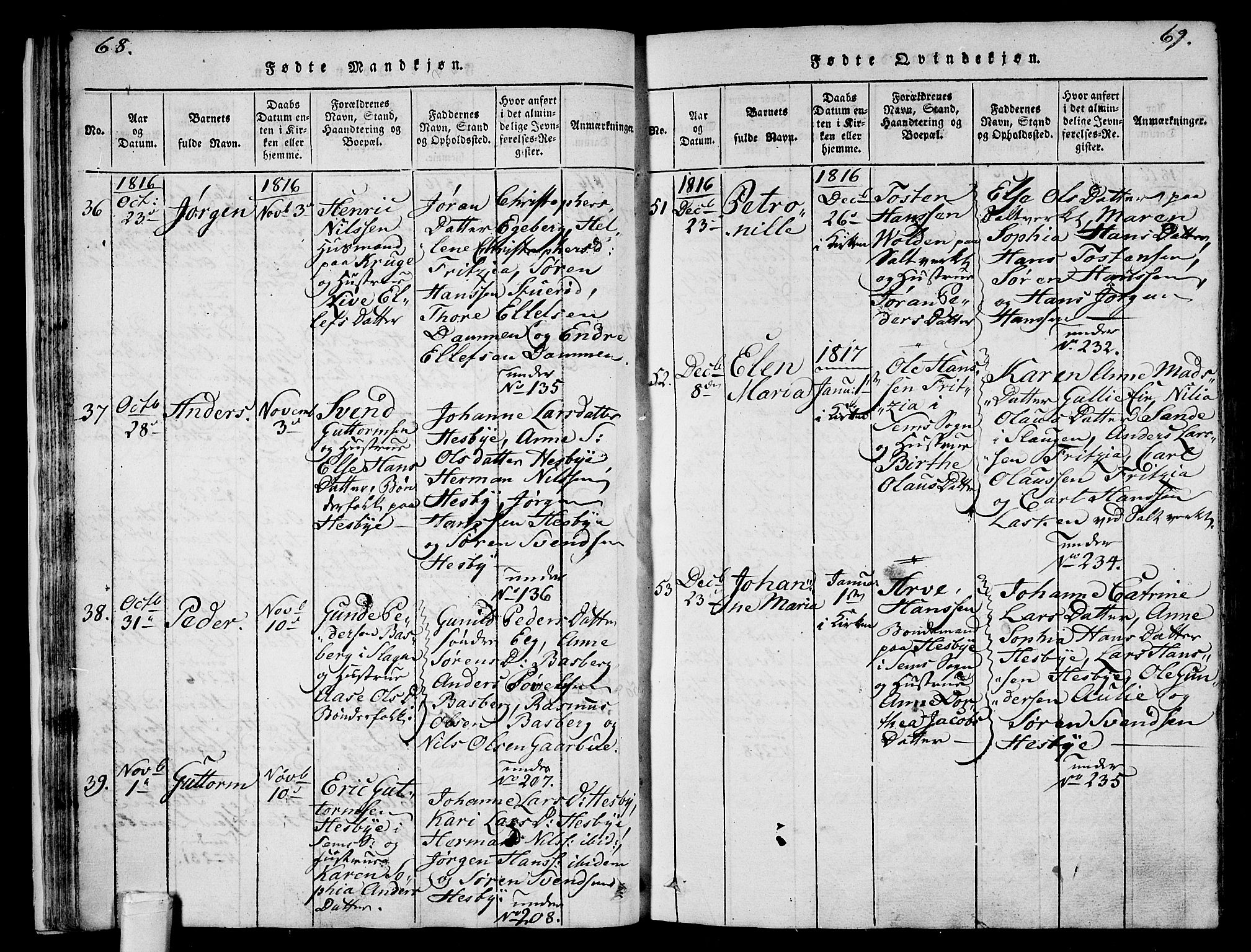 Sem kirkebøker, AV/SAKO-A-5/F/Fa/L0004: Parish register (official) no. I 4, 1814-1825, p. 68-69