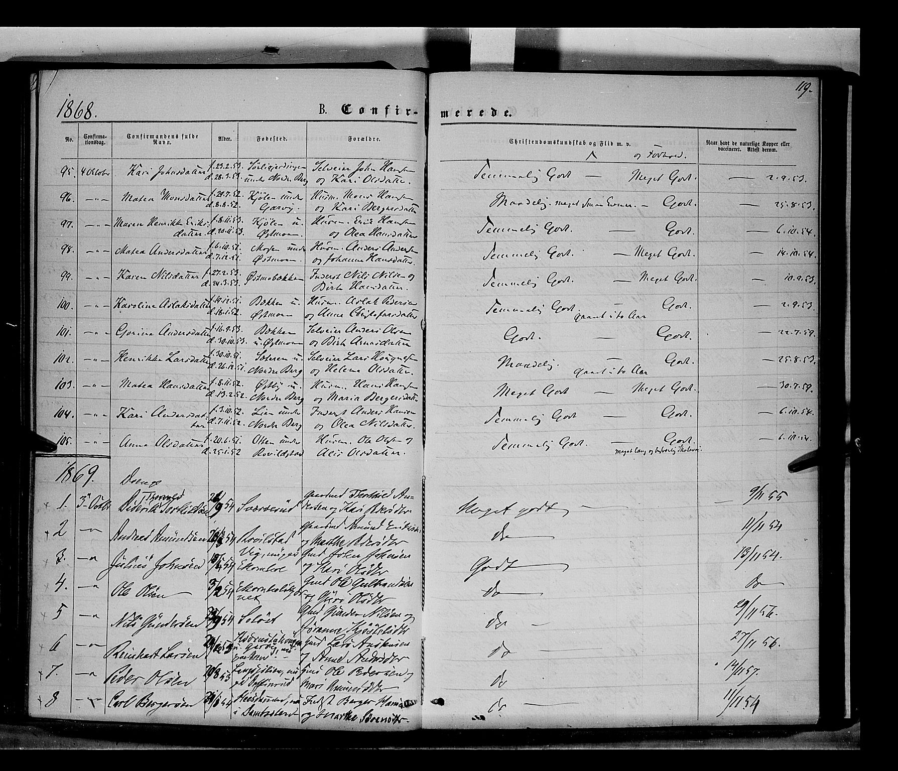 Nord-Odal prestekontor, SAH/PREST-032/H/Ha/Haa/L0004: Parish register (official) no. 4, 1866-1873, p. 119