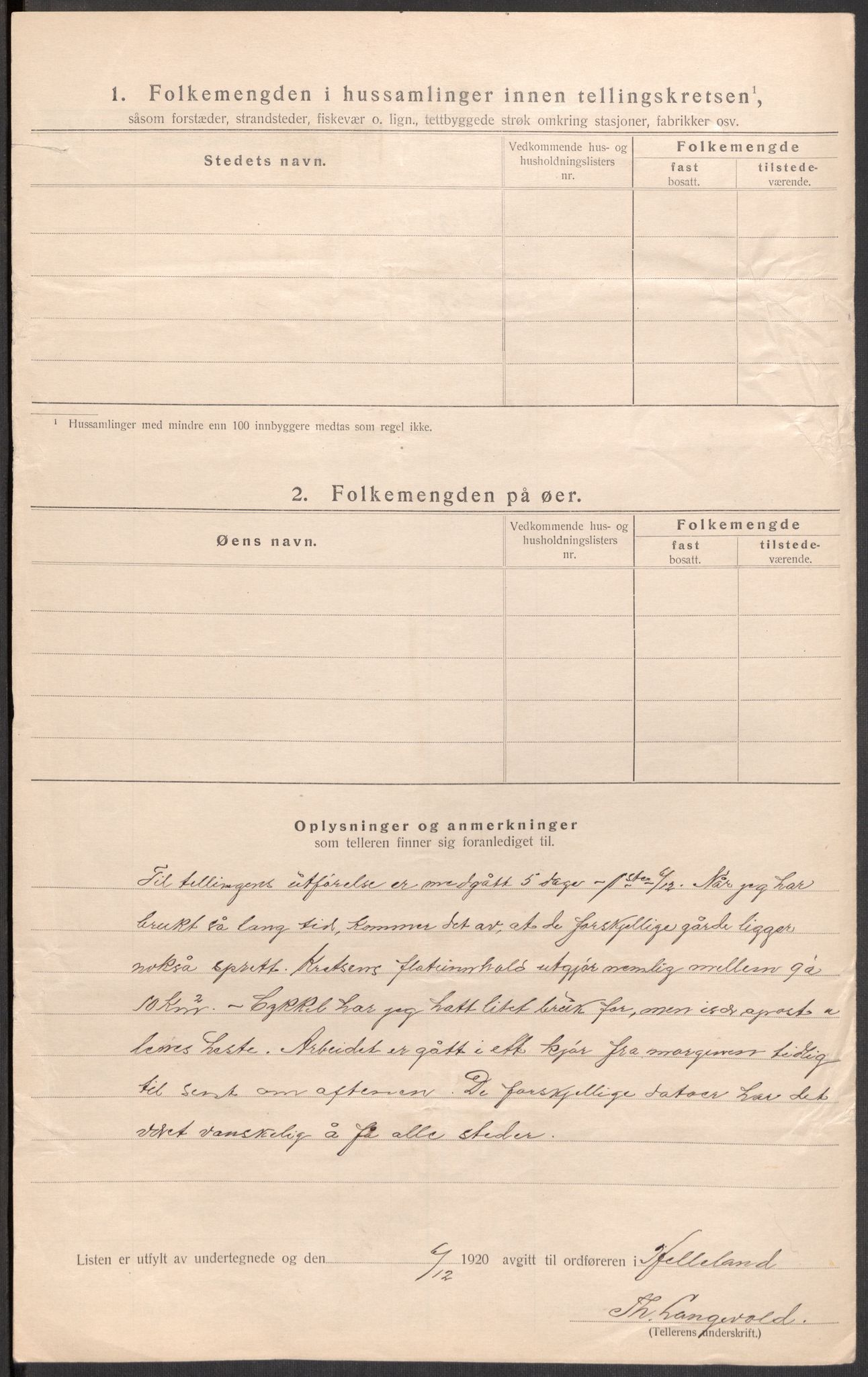 SAST, 1920 census for Helleland, 1920, p. 15