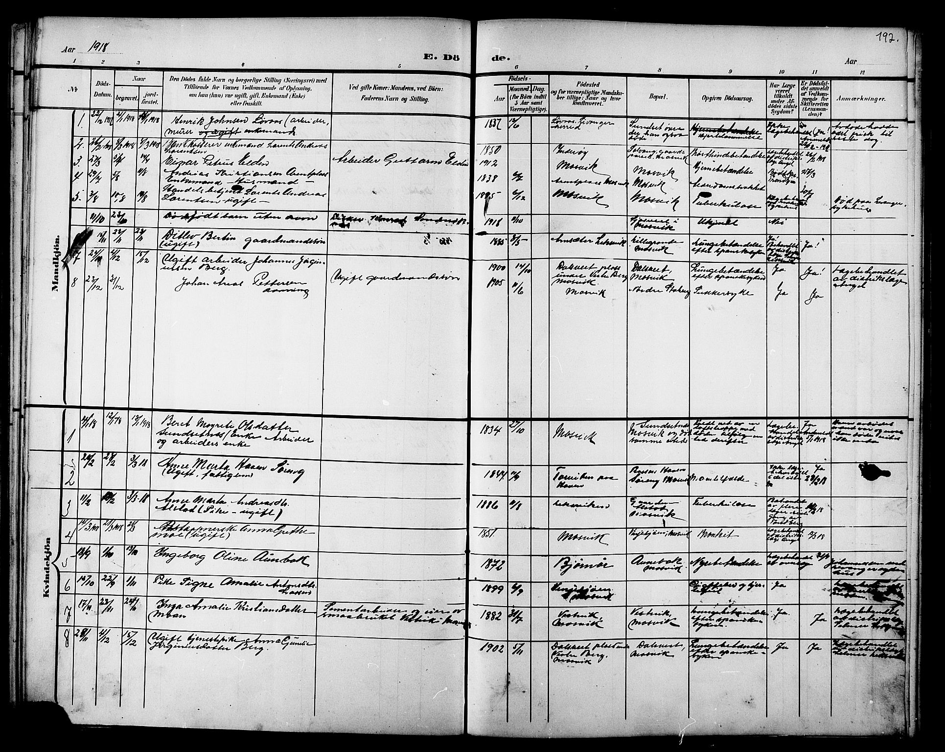 Ministerialprotokoller, klokkerbøker og fødselsregistre - Nord-Trøndelag, AV/SAT-A-1458/733/L0327: Parish register (copy) no. 733C02, 1888-1918, p. 192