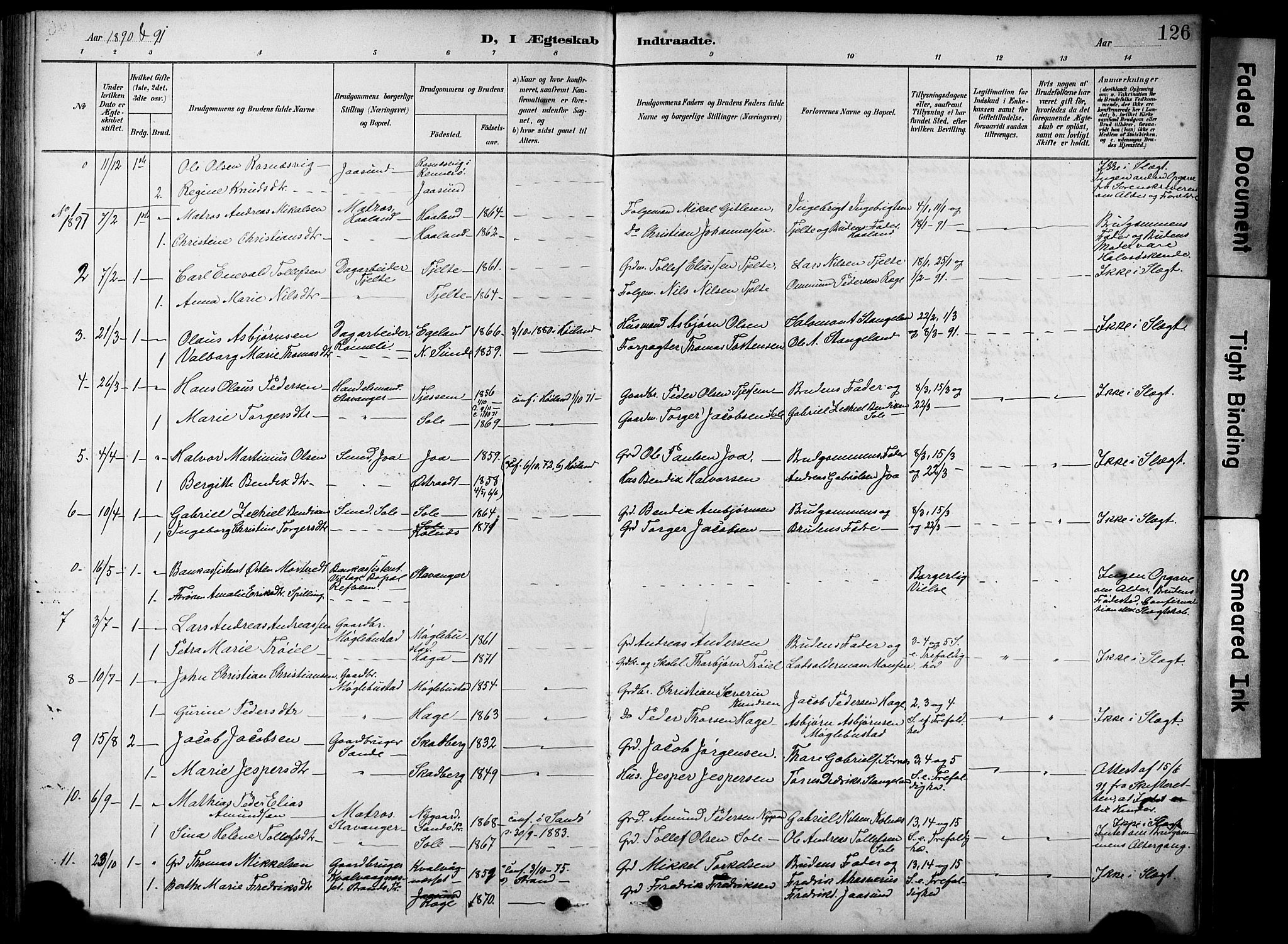 Håland sokneprestkontor, AV/SAST-A-101802/001/30BA/L0012: Parish register (official) no. A 11, 1889-1900, p. 126