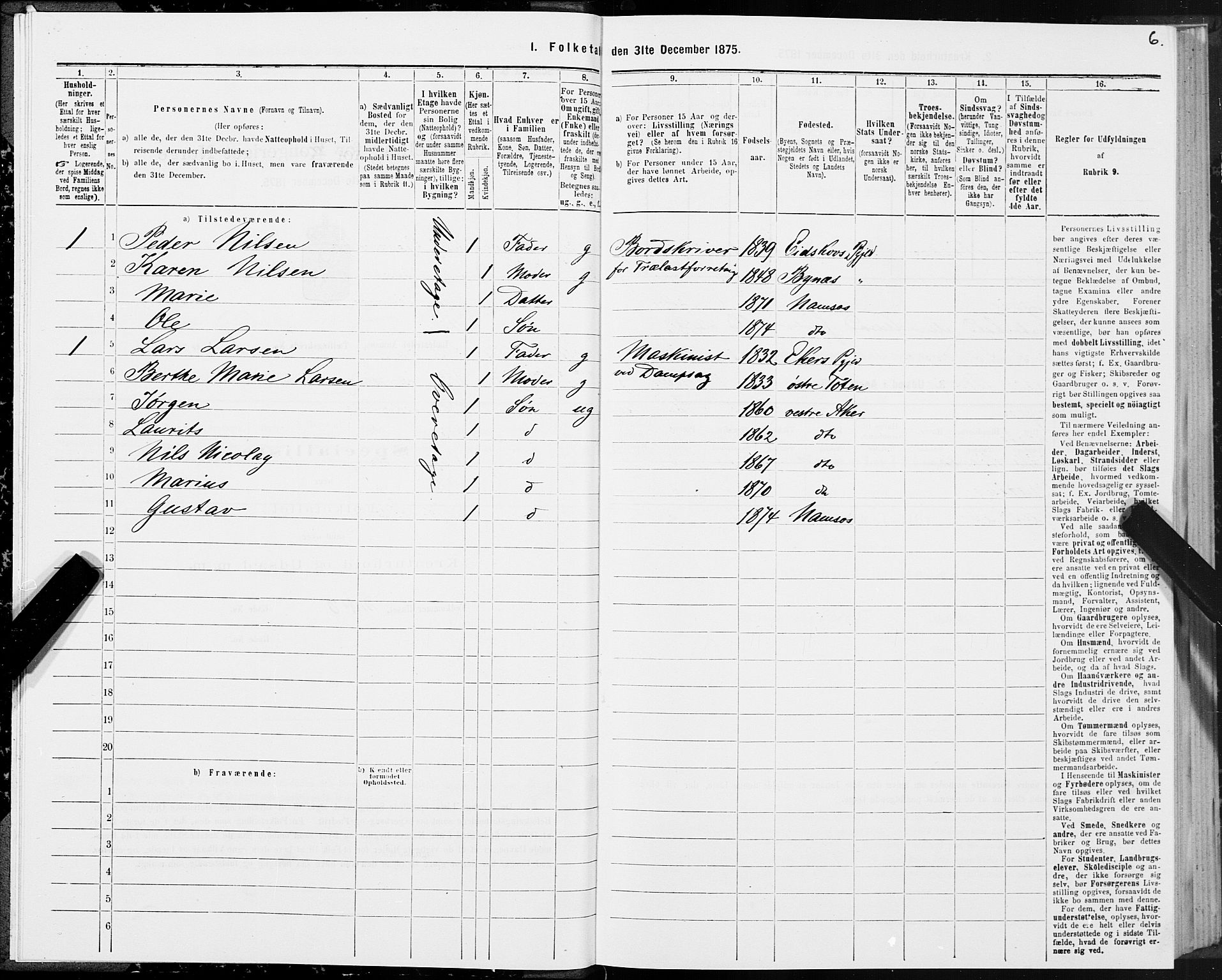 SAT, 1875 census for 1703B Namsos/Namsos, 1875, p. 6