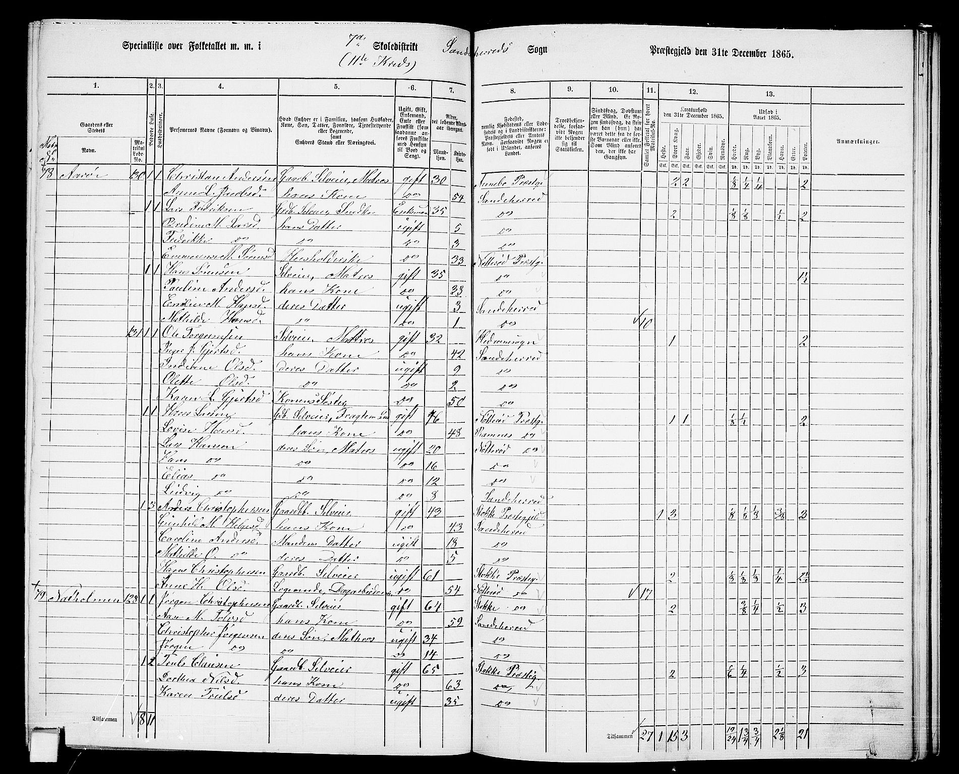 RA, 1865 census for Sandeherred/Sandeherred, 1865, p. 195