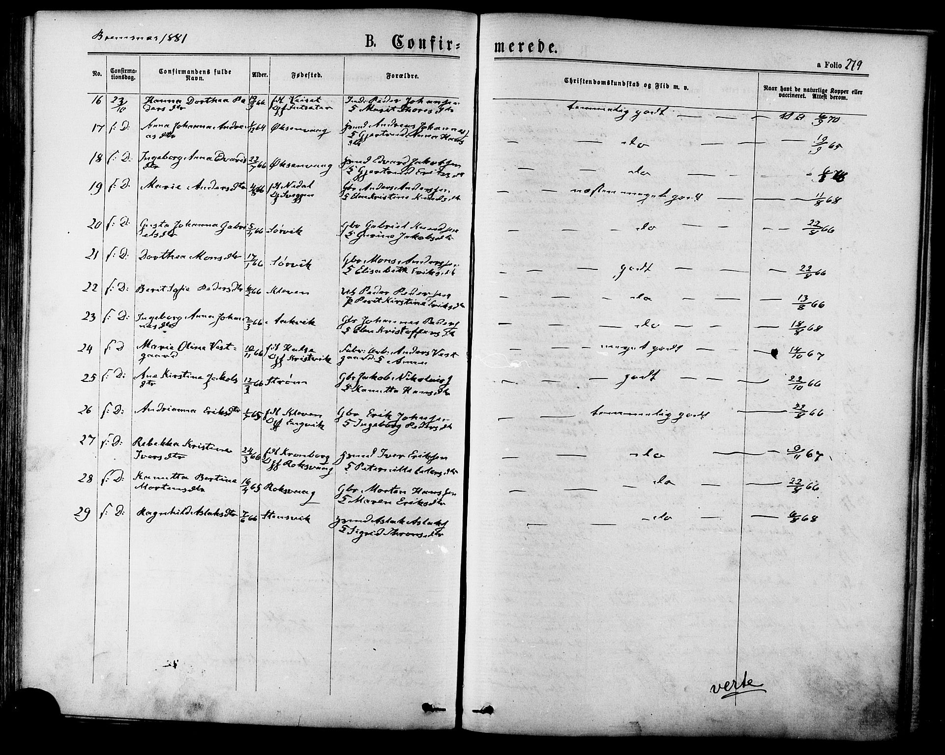 Ministerialprotokoller, klokkerbøker og fødselsregistre - Møre og Romsdal, SAT/A-1454/568/L0806: Parish register (official) no. 568A12 /3, 1878-1884, p. 279