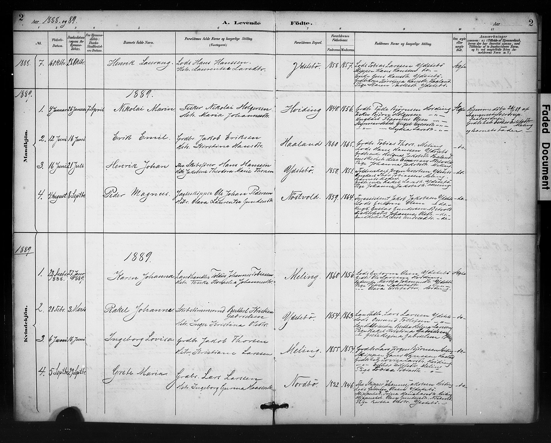 Rennesøy sokneprestkontor, SAST/A -101827/H/Ha/Haa/L0013: Parish register (official) no. A 12, 1888-1916, p. 2