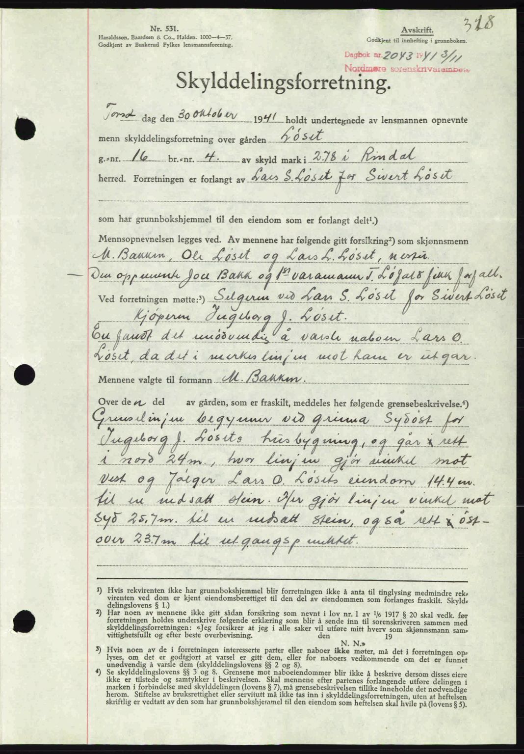 Nordmøre sorenskriveri, AV/SAT-A-4132/1/2/2Ca: Mortgage book no. A91, 1941-1942, Diary no: : 2043/1941