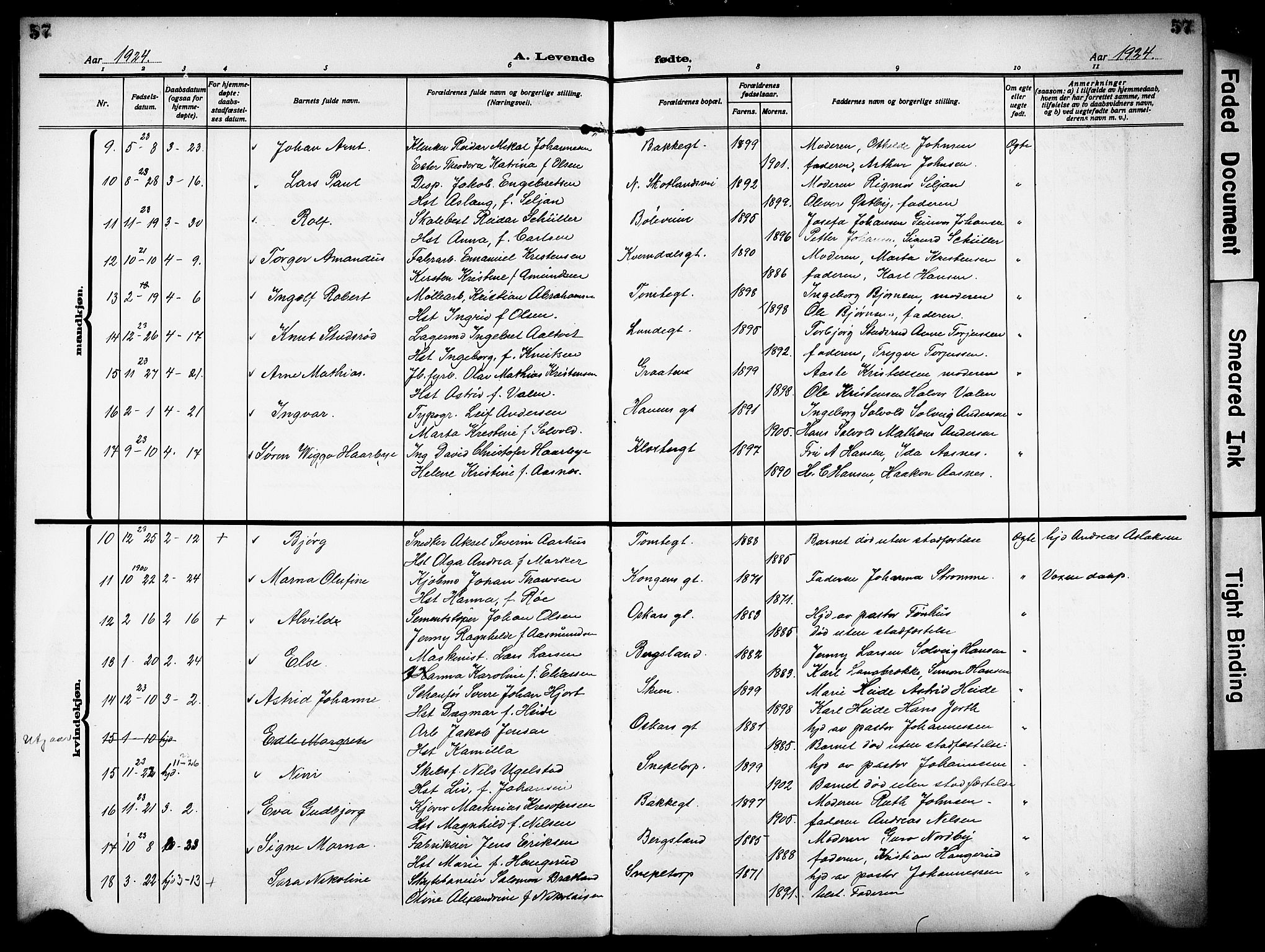 Skien kirkebøker, SAKO/A-302/G/Ga/L0010: Parish register (copy) no. 10, 1920-1931, p. 57