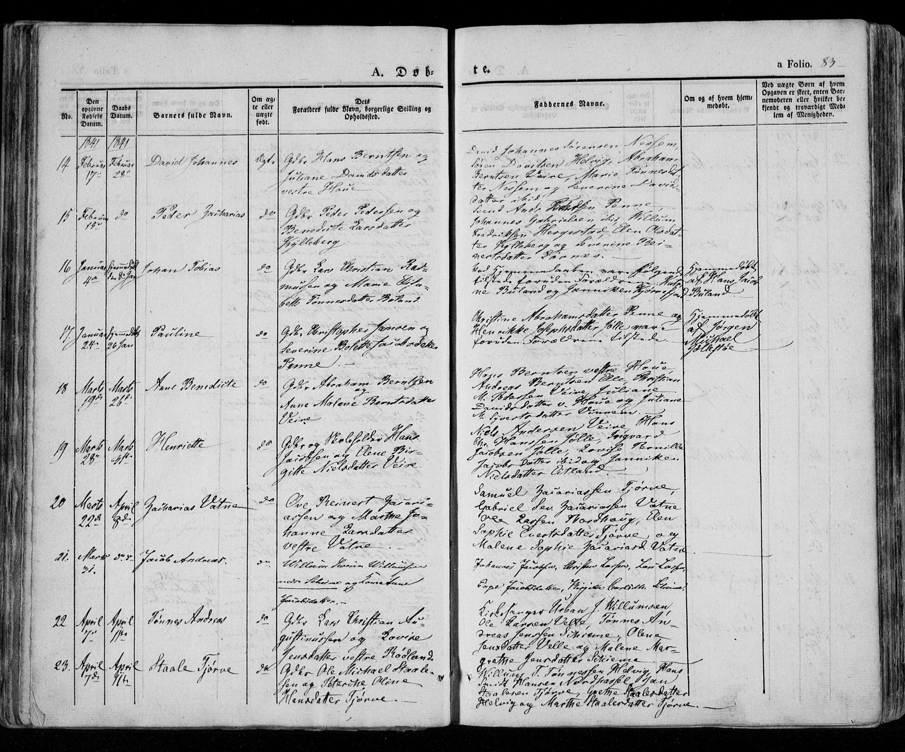 Lista sokneprestkontor, AV/SAK-1111-0027/F/Fa/L0009: Parish register (official) no. A 9, 1835-1846, p. 83