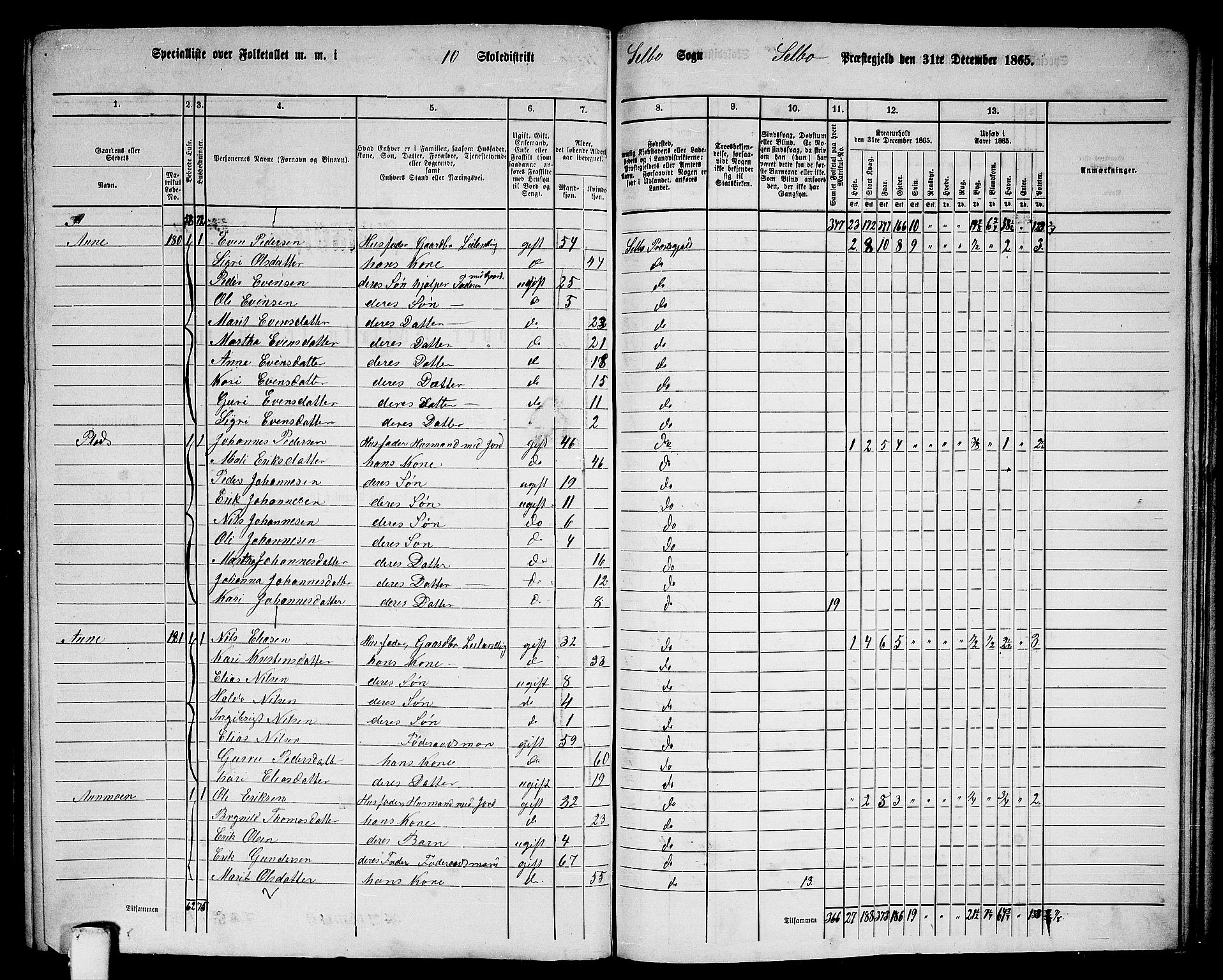 RA, 1865 census for Selbu, 1865, p. 192