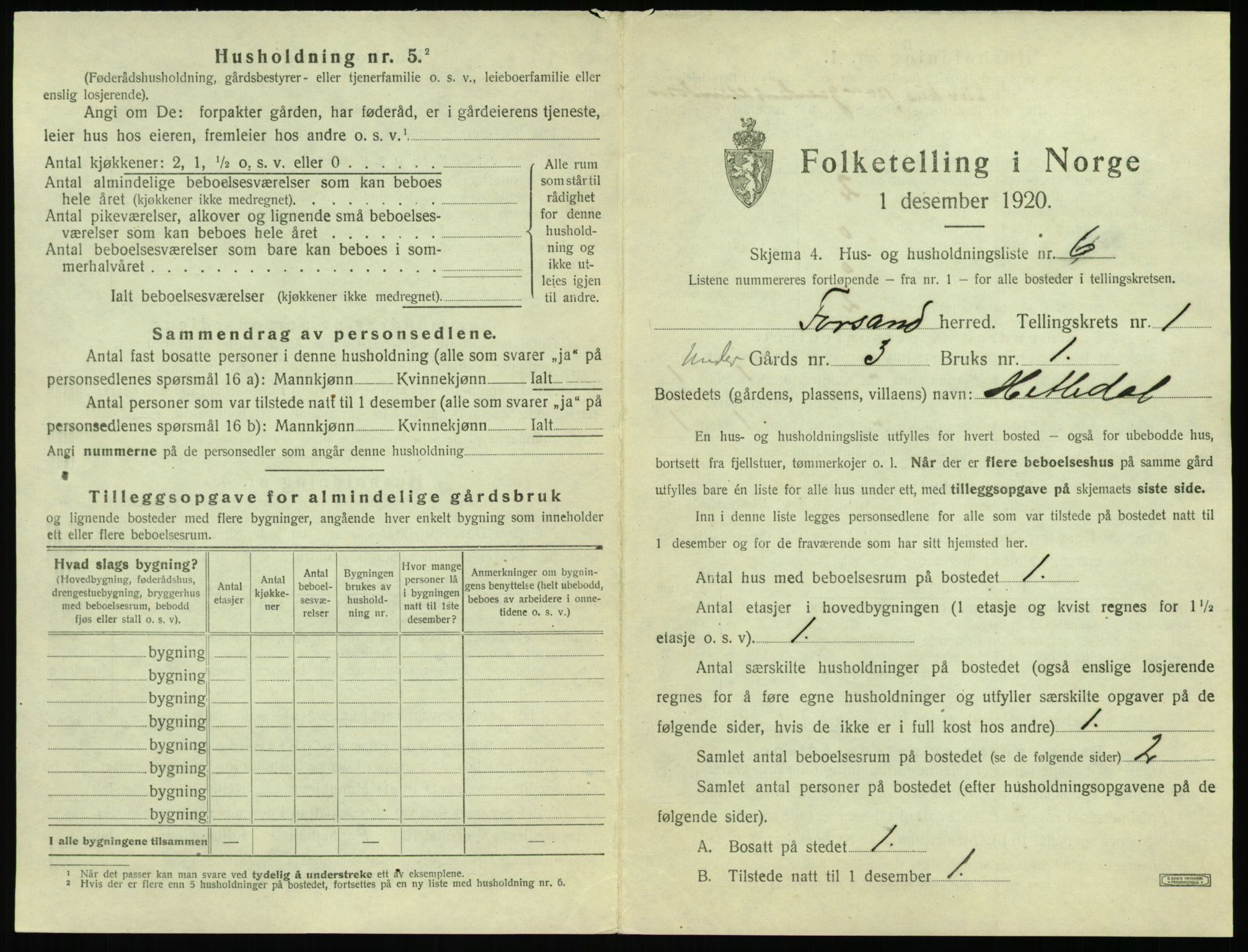 SAST, 1920 census for Forsand, 1920, p. 49