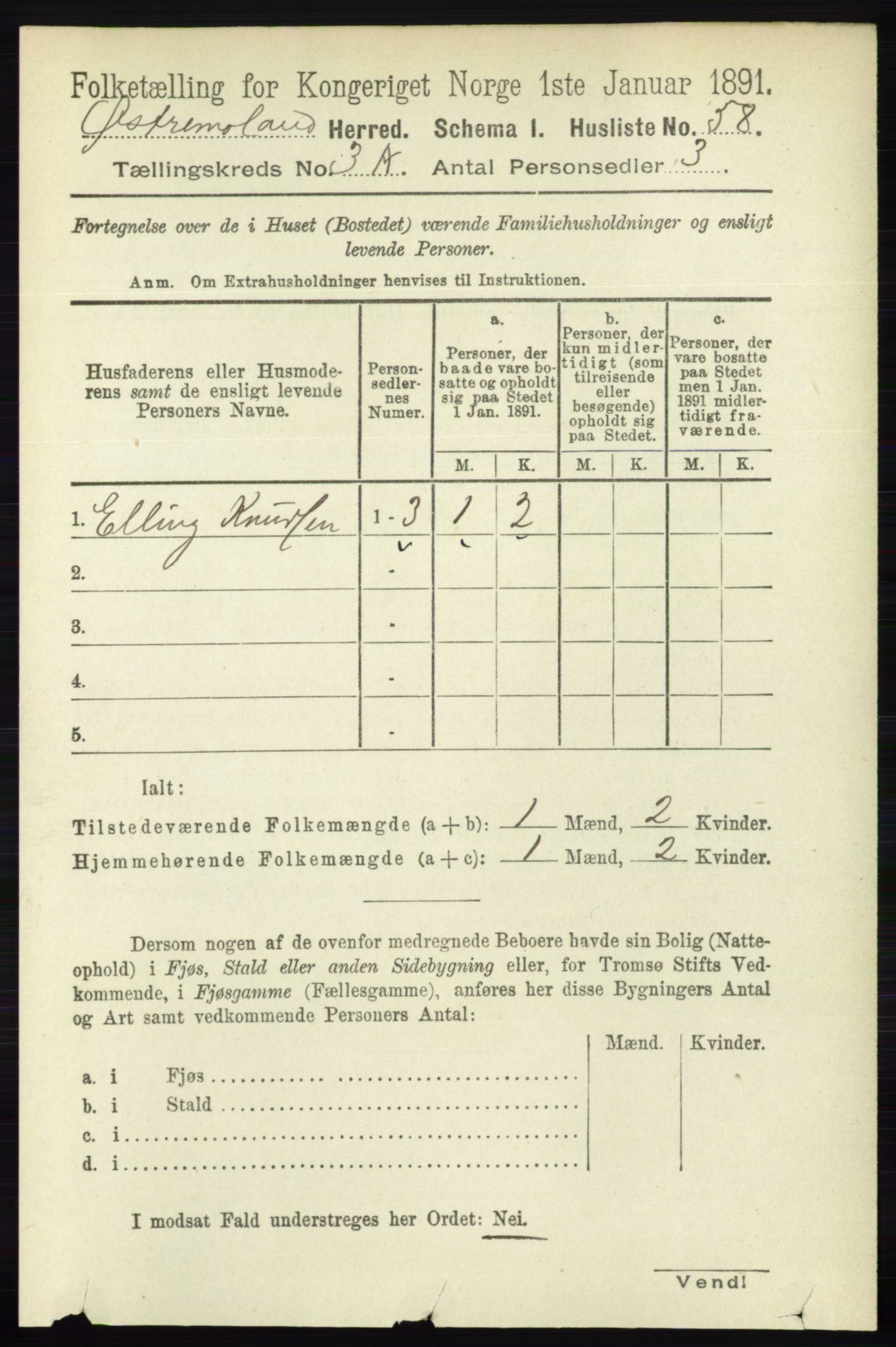 RA, 1891 census for 0918 Austre Moland, 1891, p. 1350