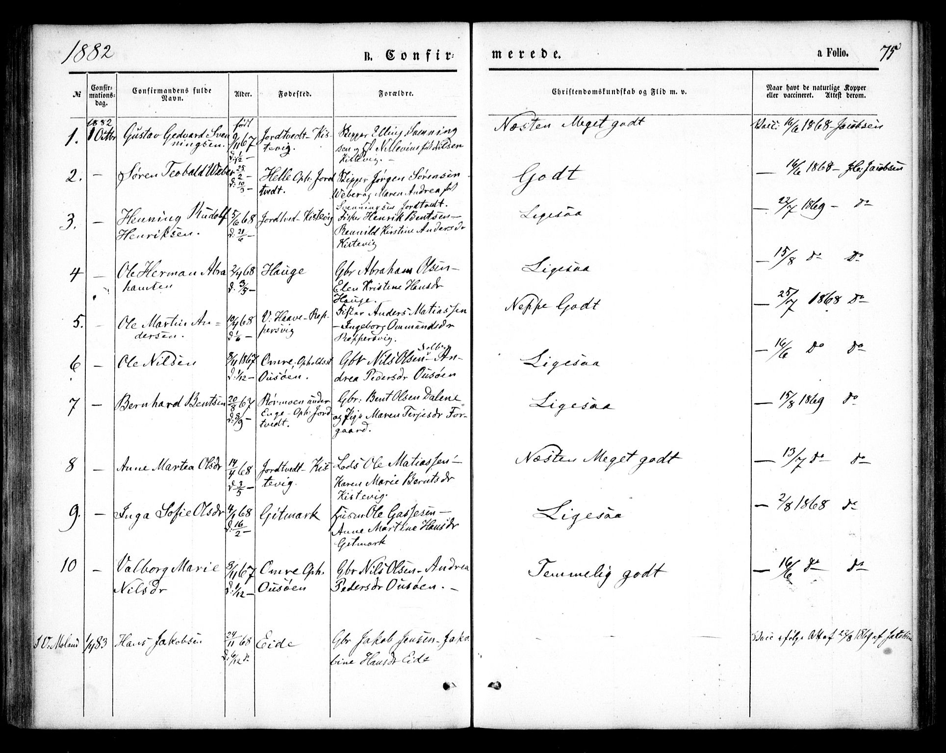 Hommedal sokneprestkontor, SAK/1111-0023/F/Fa/Faa/L0002: Parish register (official) no. A 2, 1861-1884, p. 75