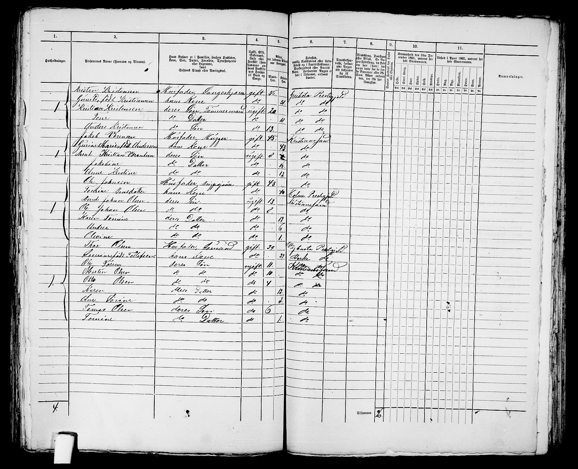 RA, 1865 census for Kristiansand, 1865, p. 1466