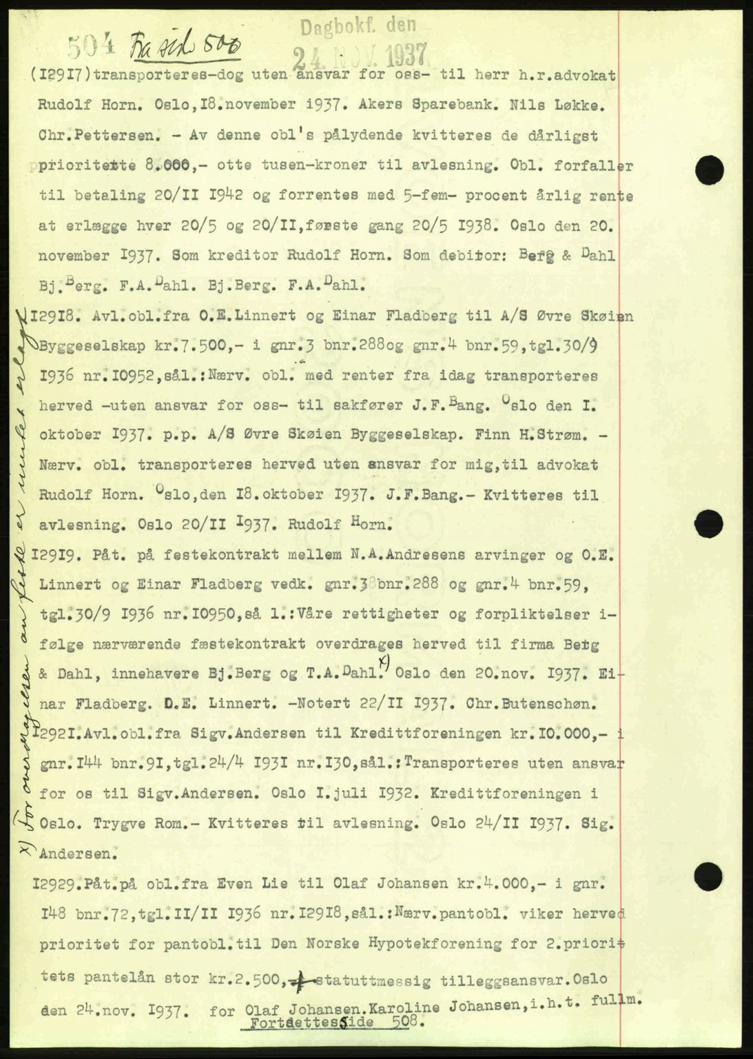 Aker herredsskriveri, SAO/A-10896/G/Gb/Gba/Gbac/L0005: Mortgage book no. B151-152, 1937-1938, Diary no: : 12917/1937