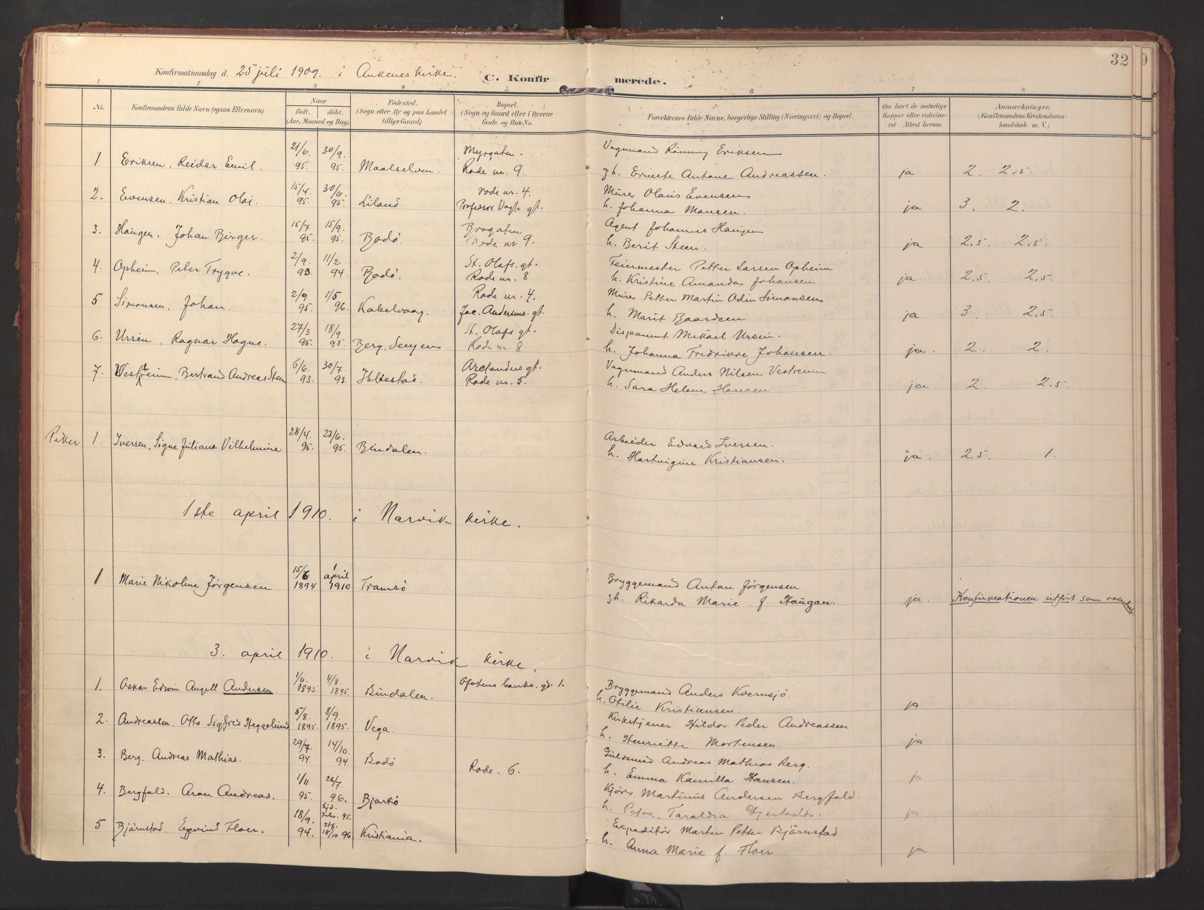 Ministerialprotokoller, klokkerbøker og fødselsregistre - Nordland, SAT/A-1459/871/L0998: Parish register (official) no. 871A14, 1902-1921, p. 32