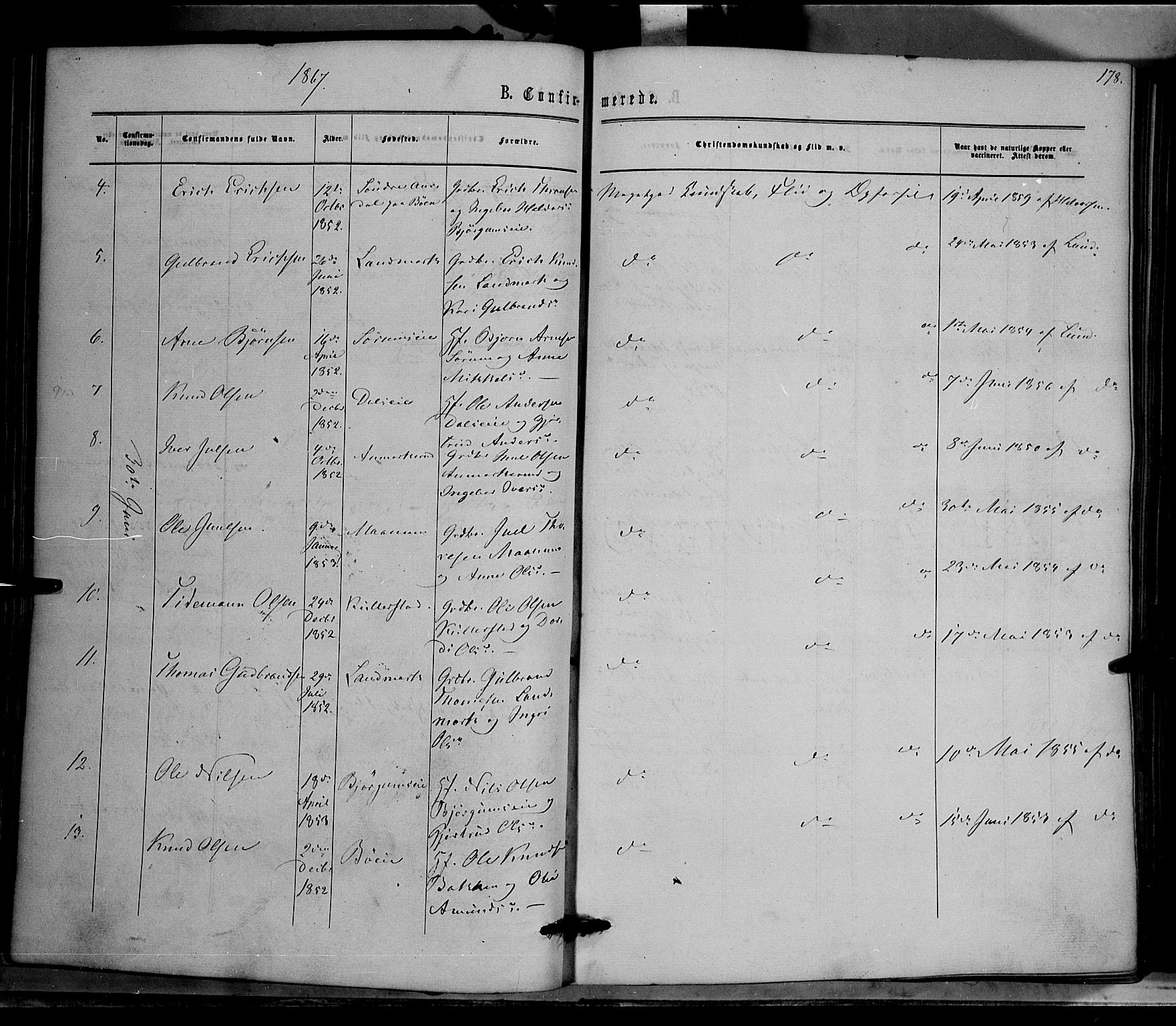 Nord-Aurdal prestekontor, SAH/PREST-132/H/Ha/Haa/L0008: Parish register (official) no. 8, 1863-1875, p. 178