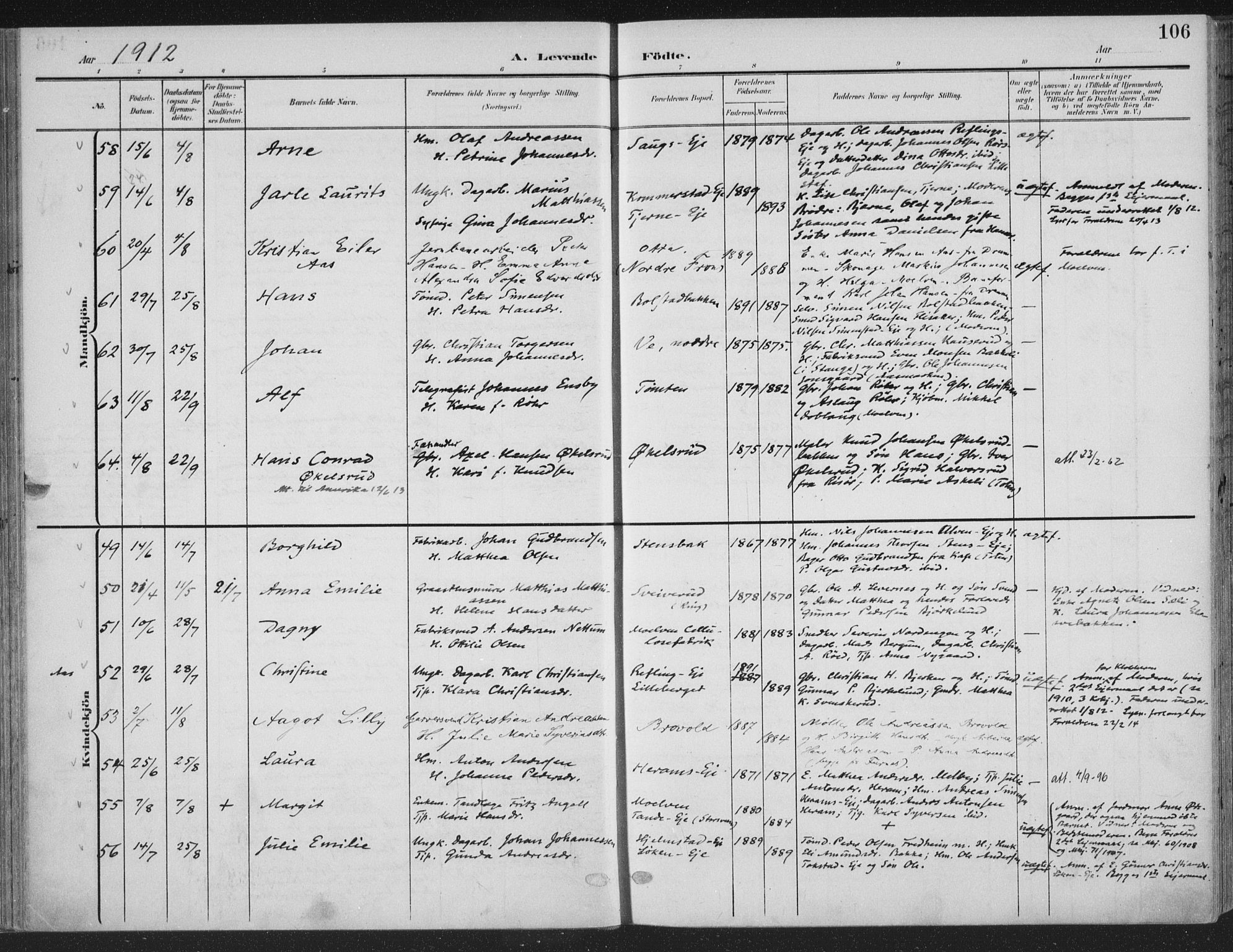 Ringsaker prestekontor, AV/SAH-PREST-014/K/Ka/L0018: Parish register (official) no. 18, 1903-1912, p. 106