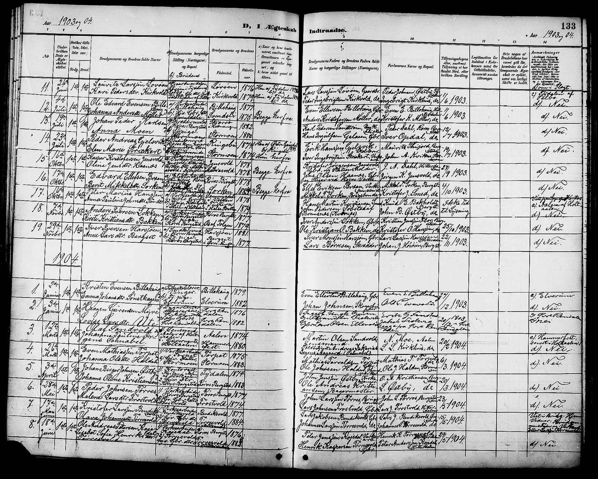Ministerialprotokoller, klokkerbøker og fødselsregistre - Sør-Trøndelag, SAT/A-1456/681/L0941: Parish register (copy) no. 681C05, 1896-1905, p. 133