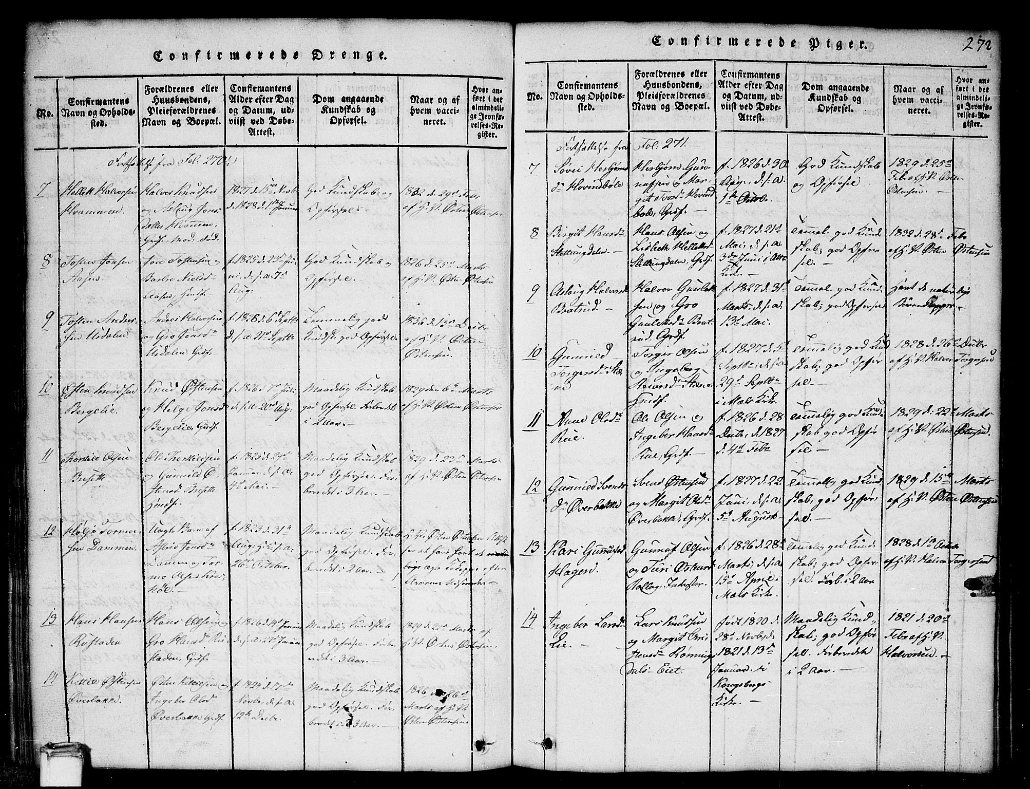 Gransherad kirkebøker, SAKO/A-267/G/Gb/L0001: Parish register (copy) no. II 1, 1815-1860, p. 272