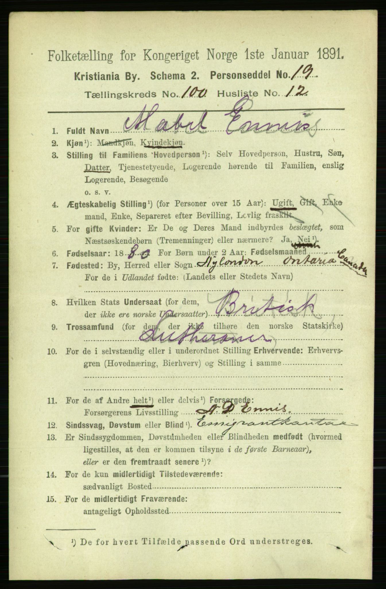 RA, 1891 census for 0301 Kristiania, 1891, p. 49625