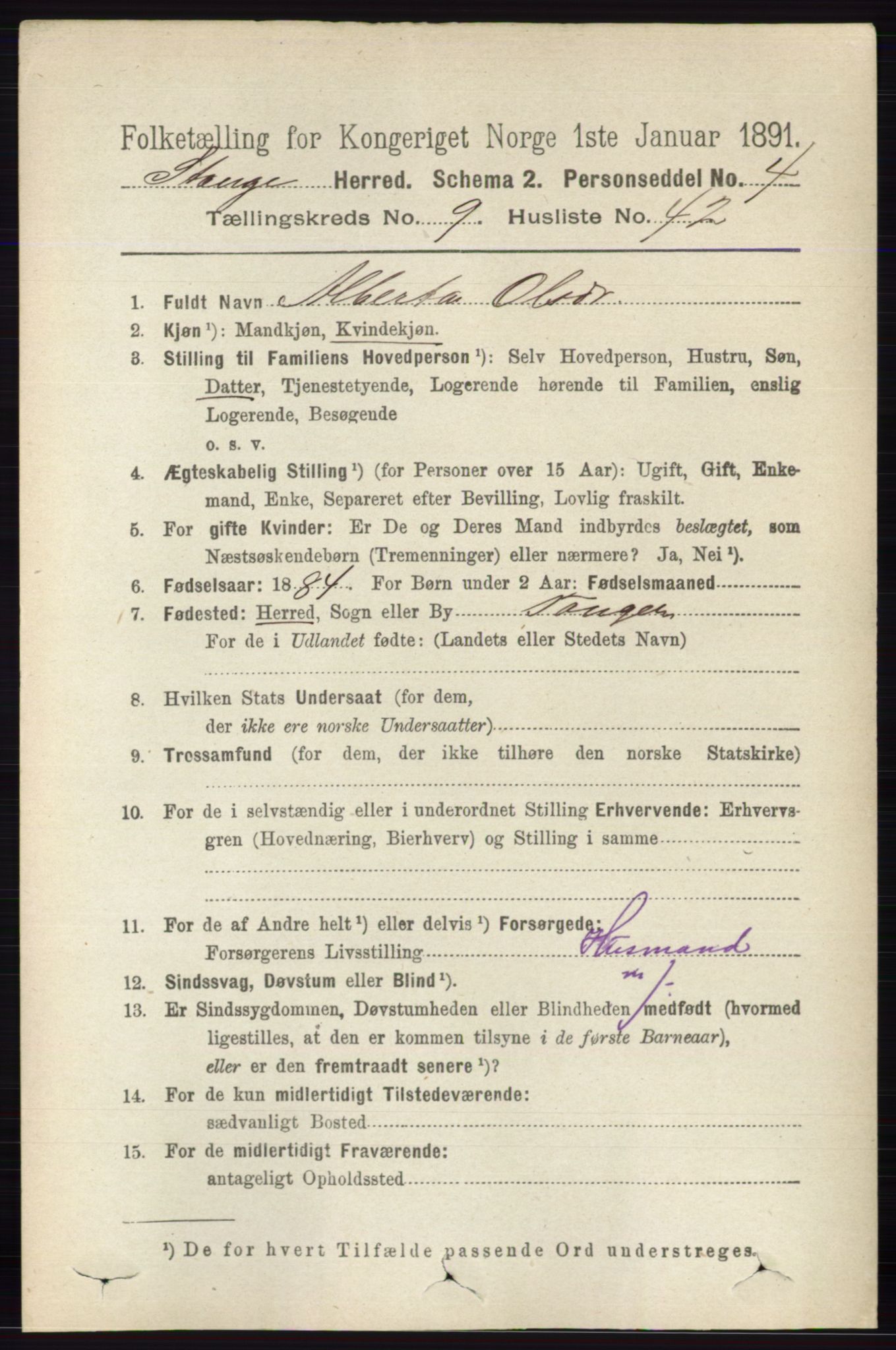 RA, 1891 census for 0417 Stange, 1891, p. 6289