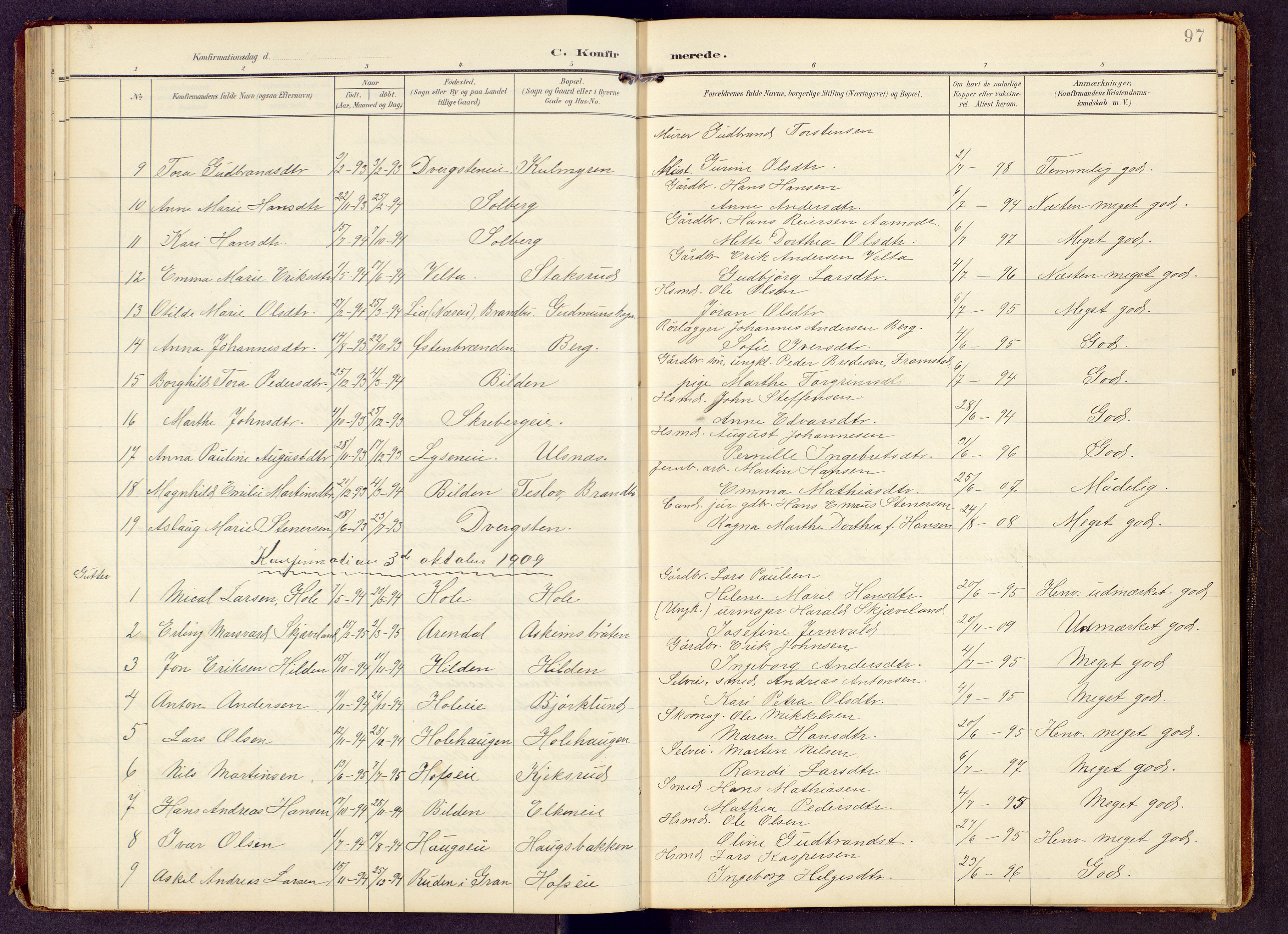 Brandbu prestekontor, SAH/PREST-114/H/Ha/Hab/L0009: Parish register (copy) no. 9, 1903-1916, p. 97