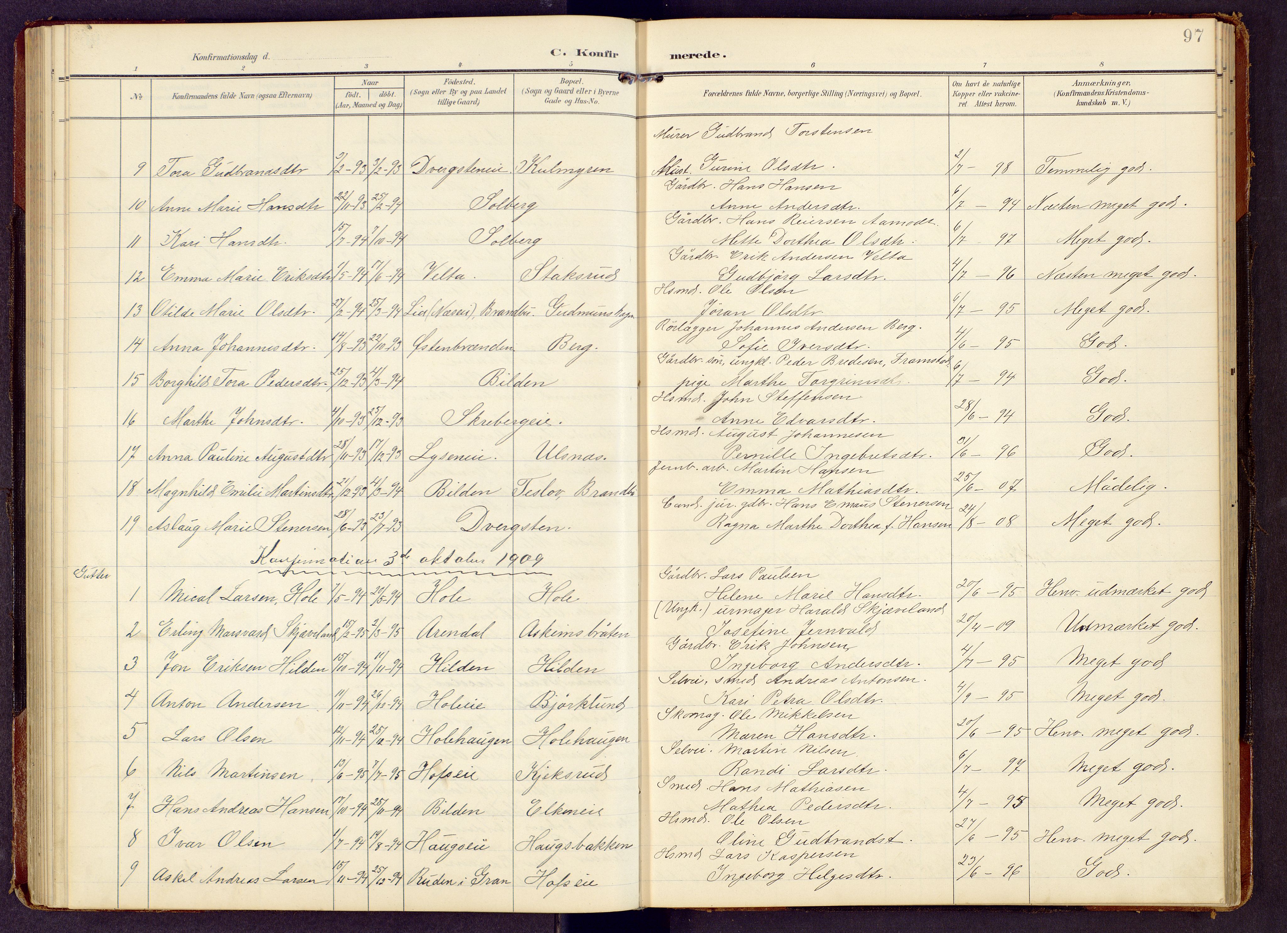 Brandbu prestekontor, AV/SAH-PREST-114/H/Ha/Hab/L0009: Parish register (copy) no. 9, 1903-1916, p. 97