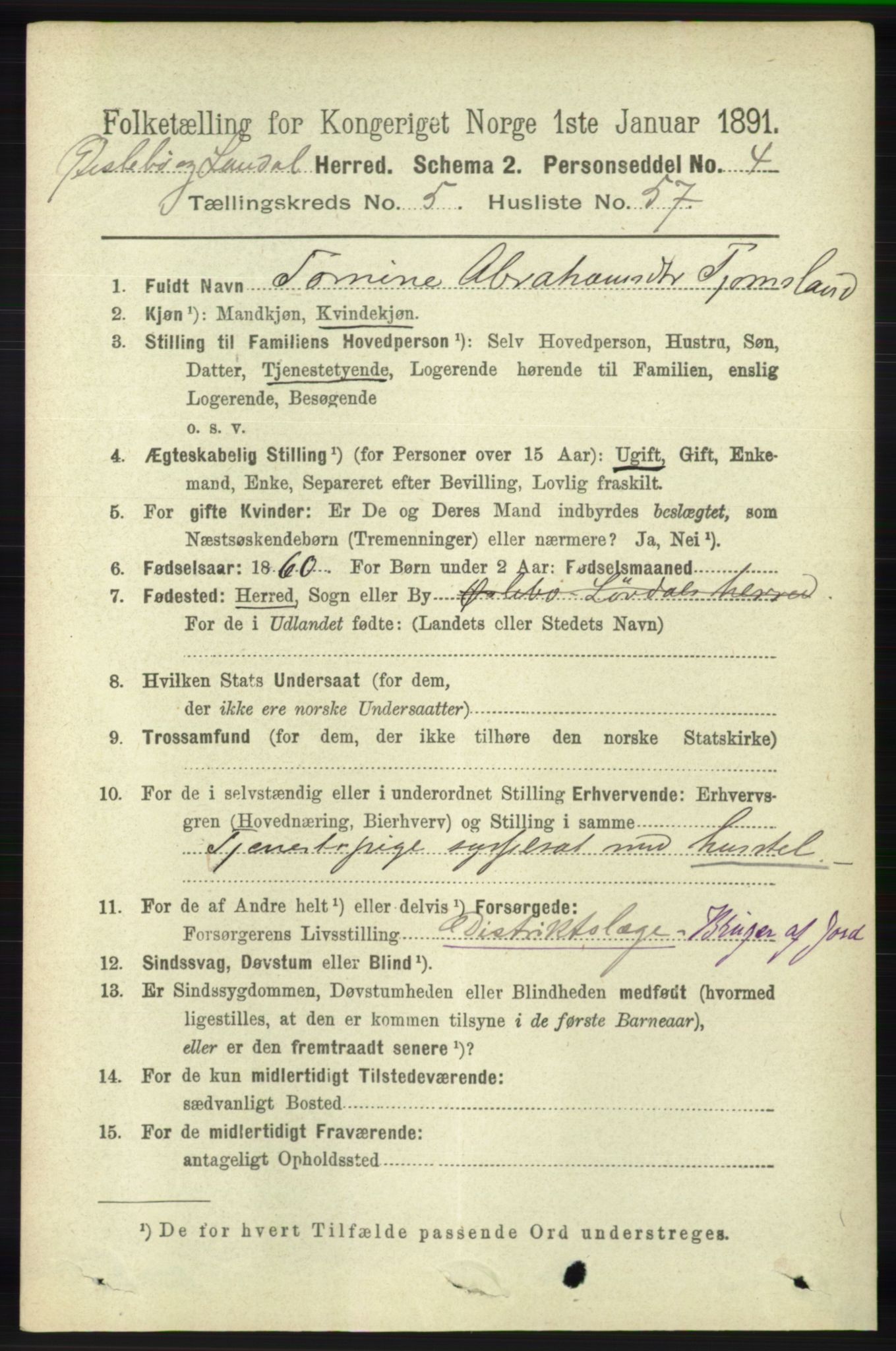 RA, 1891 census for 1021 Øyslebø og Laudal, 1891, p. 1641