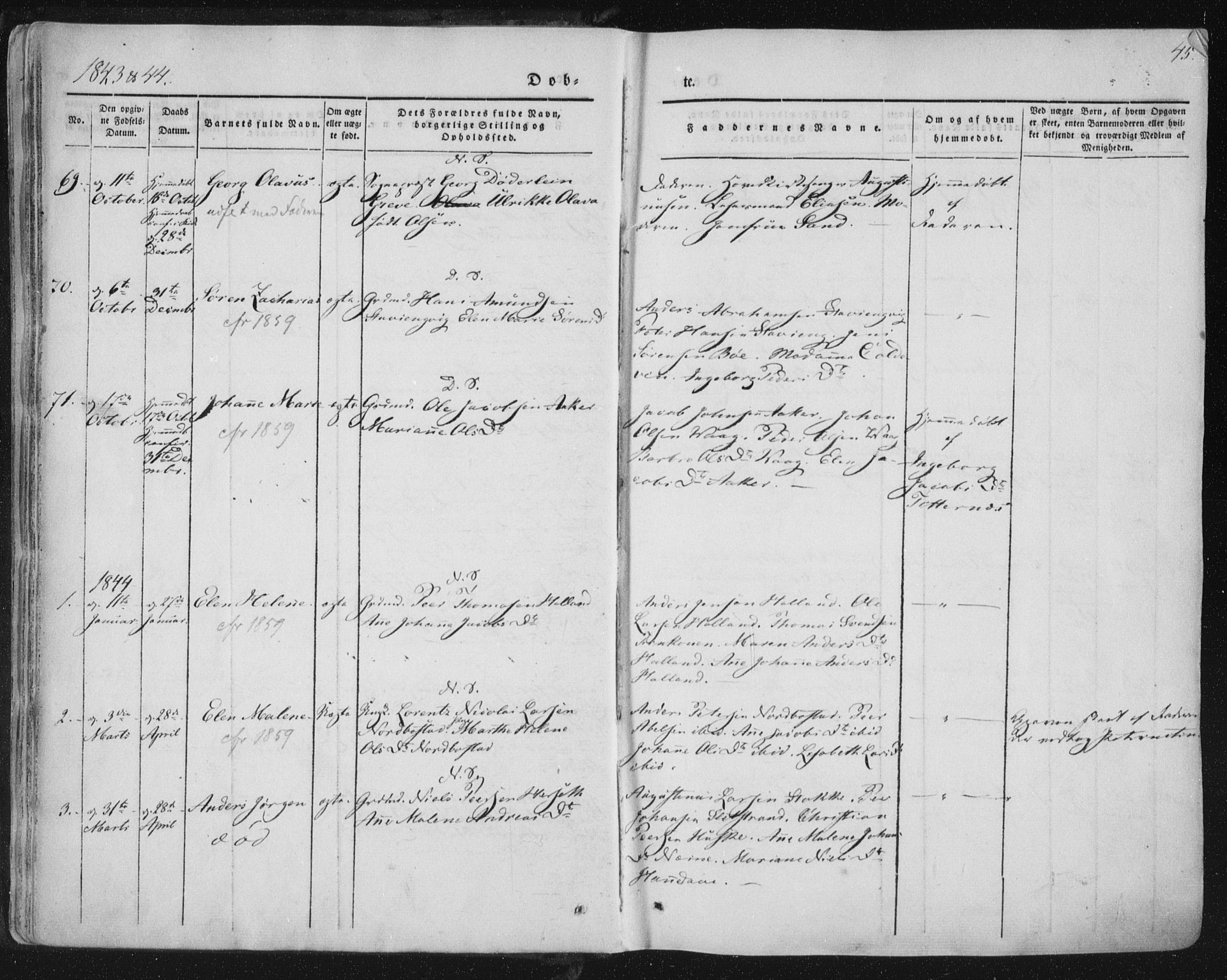 Ministerialprotokoller, klokkerbøker og fødselsregistre - Nordland, AV/SAT-A-1459/838/L0549: Parish register (official) no. 838A07, 1840-1854, p. 45